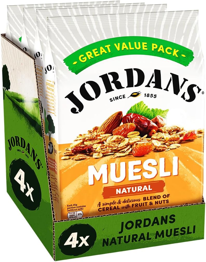 Jordans Natural Muesli | Breakfast Cereal | Vegetarian | High Fibre | 4 PACKS of 1 kg