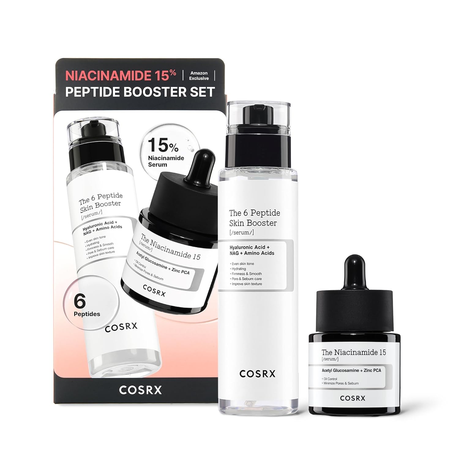 COSRX Niacinamide 15% Peptide Booster Set, Amazon Exclusive, Niacinamide Serum & 6 Peptide Booster Toner, Daily Skincare Duo, Korean Skin Care