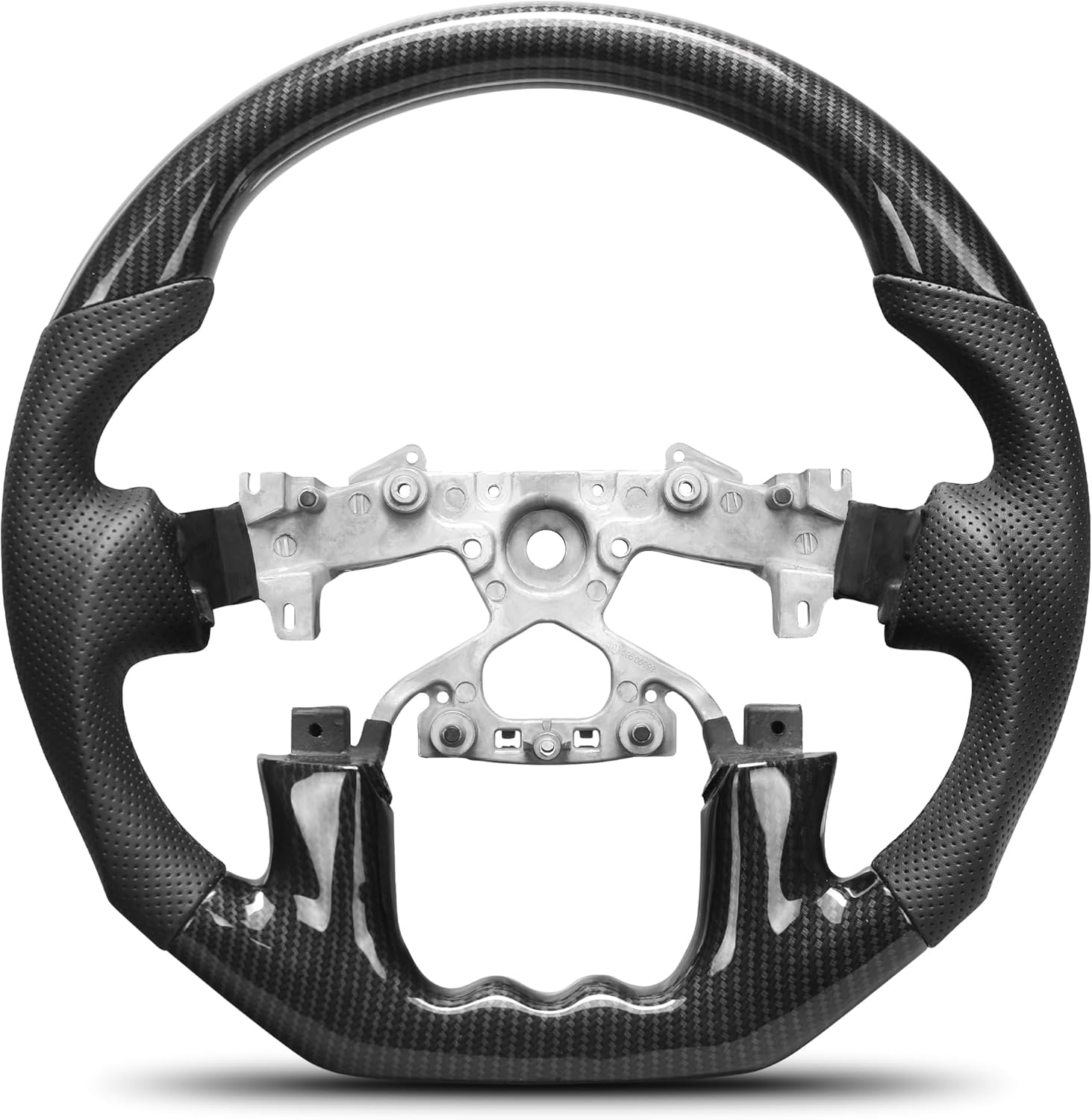 Hydro-Dip Carbon Fiber Steering Wheel Compatible with Nissan Patrol Y62 2019-2024, D-Shaped Flat-Bottom Custom Steering Wheel with Nappa Perforated Leather Grip, Hand-Stitched Design