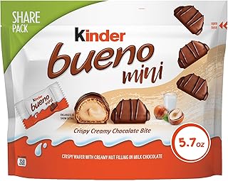 Kinder Bueno Mini, Milk Chocolate and Hazelnut Cream, Individually Wrapped Chocolate Bars, Share Size, 5.7 oz