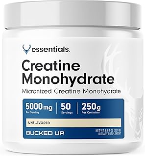 Bucked Up Creatine Monohydrate 250 Grams Micronized Powder, Essentials (50 Servings)