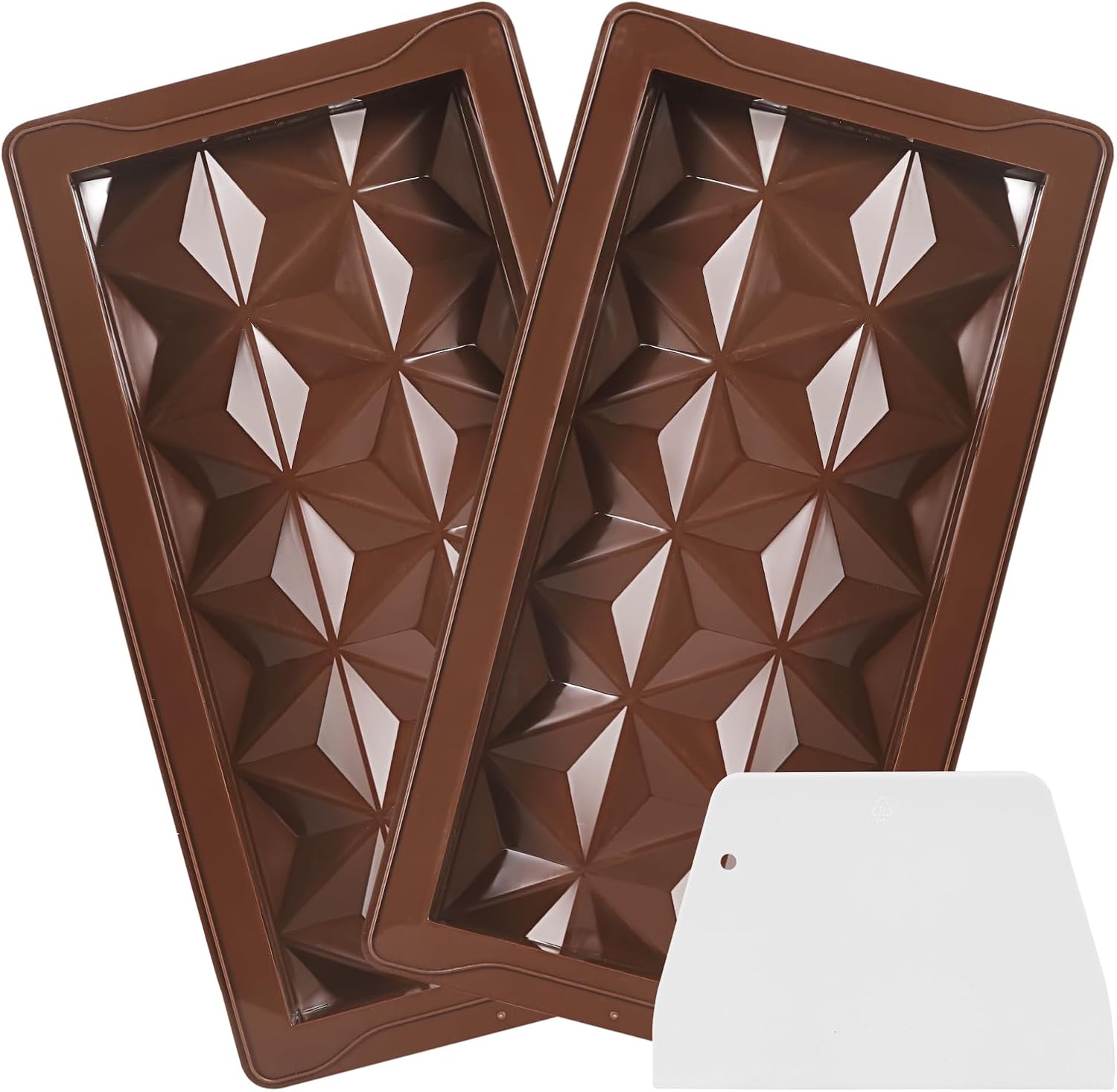Chocolate Bar Molds, 2Pcs Deep Silicone Chocolate Mould, Large and Thick Candy Bar Mold with Scraper Easy to Form and Heat Resistant for DIY Desserts and Candy Making