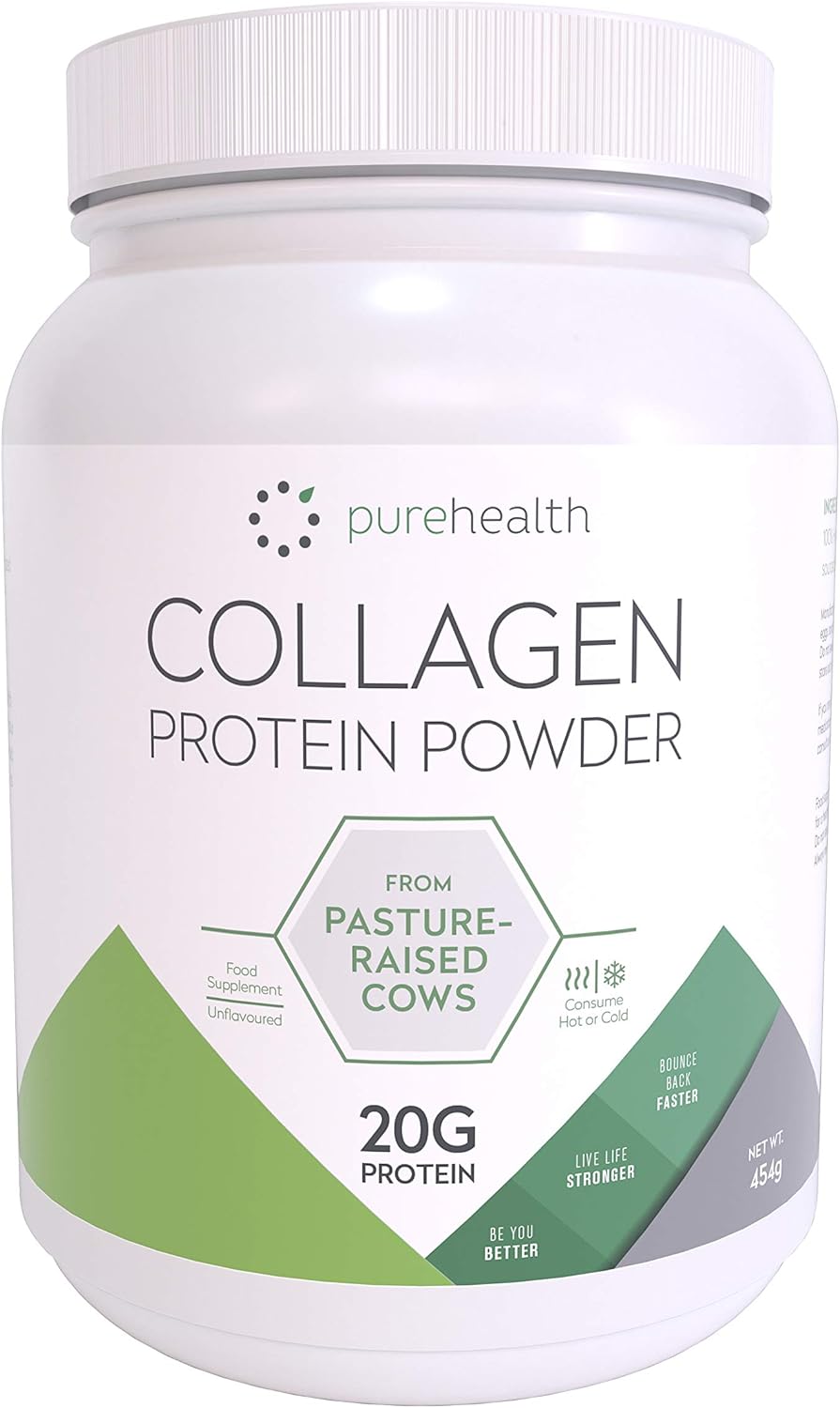 Pure Health Unflavored Collagen Powder Supplement 454g | 20g of Protein Per Serving | 100% Pasture Raised Hydrolysed Collagen