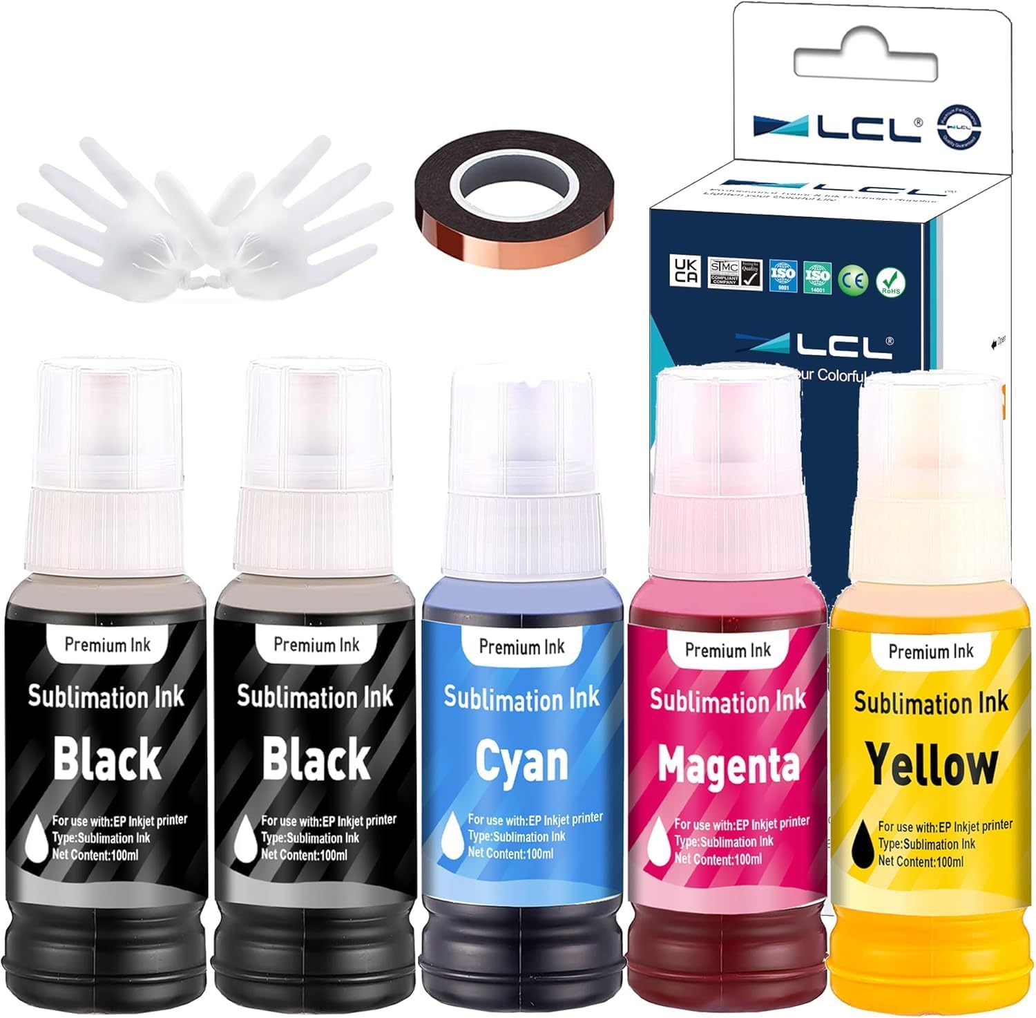 LCL 500ML Sublimation Ink Refill for Epson EcoTank Printers ET-2700 ET-2750 ET-2751 ET-2756 ET-3700 Inkjet Printers for Heat Transfer Mug, Tumbler, T Shirts(Autofill/Upgrade Version/ICC Free)