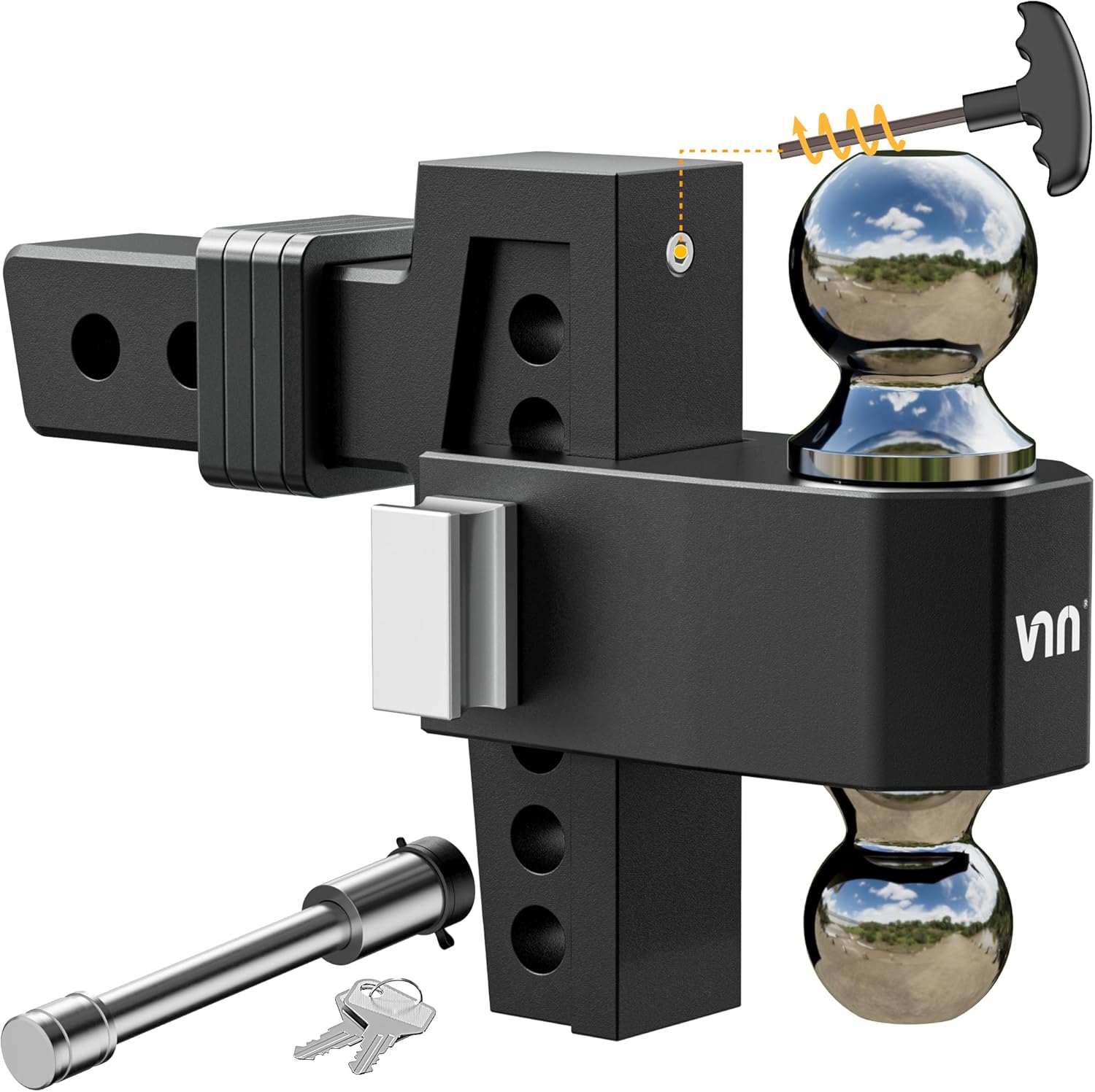 VNN Adjustable Drop Hitch, Dual-Ball(2'', 2-5/16'') Adjustable Hitch, Fits 2-Inch Receiver, 6 Inch Drop Hitch, 15,000 LBS GTW-Truck Trailer Hitch, Heavy Duty Solid Ball Mount, Black, VN0012