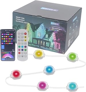 REXTiN Permanent Outdoor Lights 50ft: Smart RGB + IC Outdoor Lights with 54 Scene Modes - 36 LED Eaves Lights IP65 Waterproof for House Party Garden Daily - Work with Alexa Google Assistant (50FT)