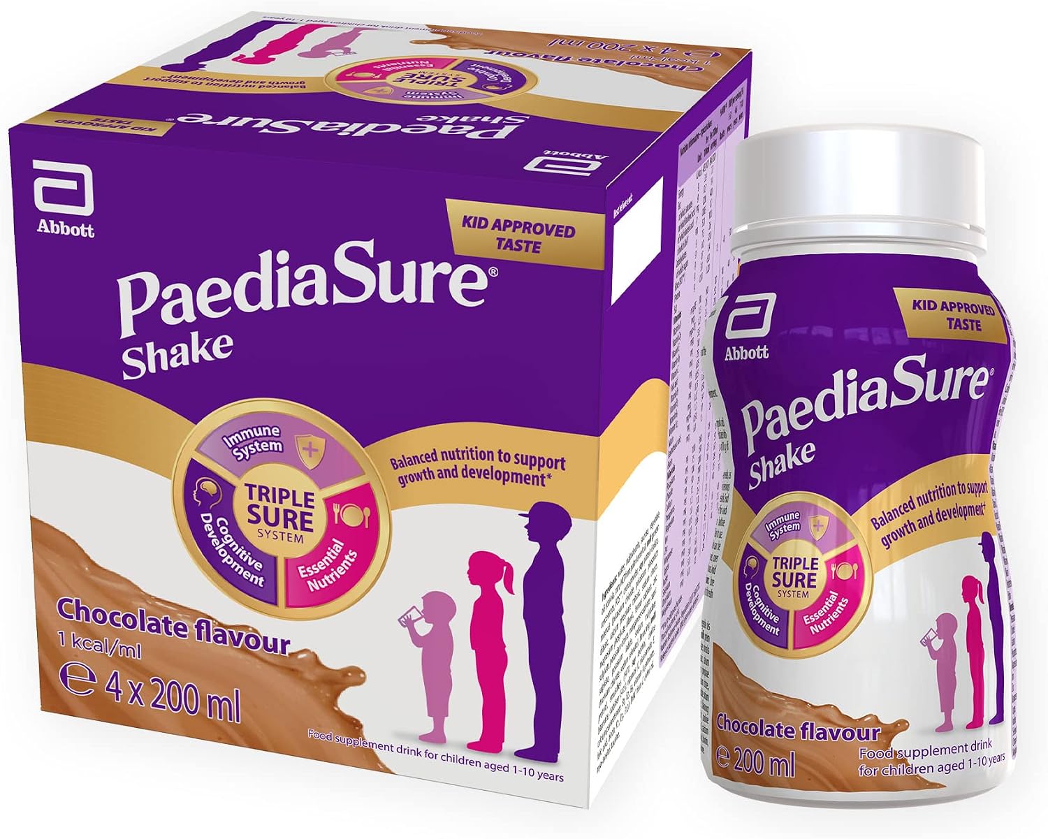 PaediaSure Shake – Chocolate Flavour – 4 x200ml – with Protein & Vitamin D | With 26 Vitamins & Minerals – Multivitamins including Magnesium – Vegetarian & Gluten Free