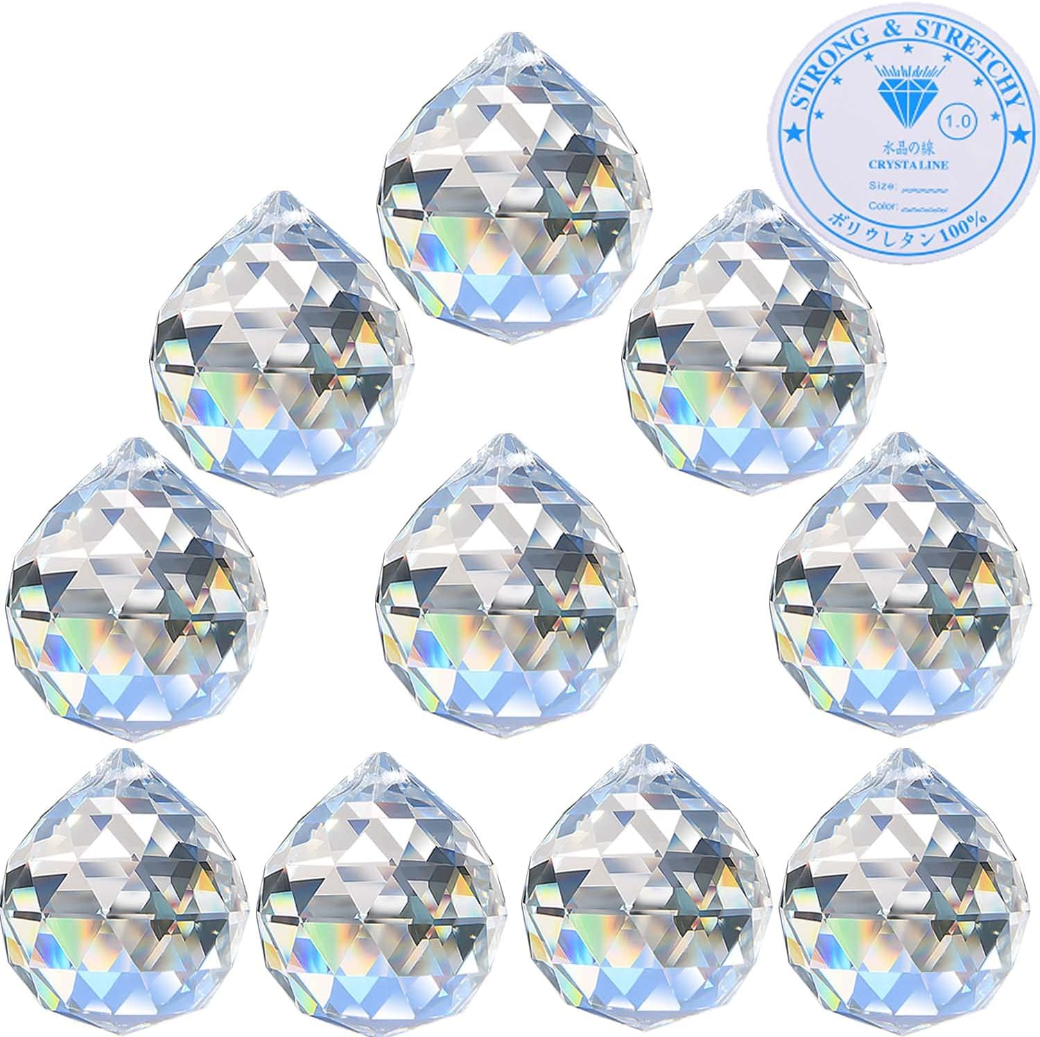 40mm 10 pcs Crystal prism Ball with nylon thread,Glass Chandelier K9 Hanging Faceted Prism Balls Window Rainbow Suncatcher Decoration prism Suncatcher,rainbow maker (40MM10PCS)