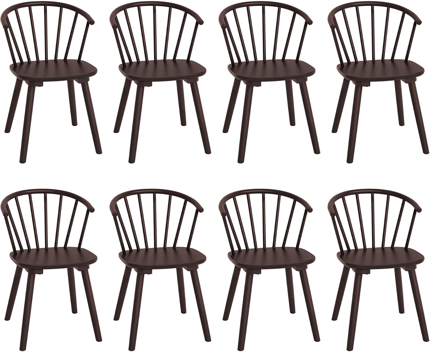 LUE BONA Espresso Dining Chairs Set of 8, Farmhouse Wood Dining Chairs with Semicircular Backrest, Spindle Dining Chair for Kitchen and Dining Room, 18 Inch