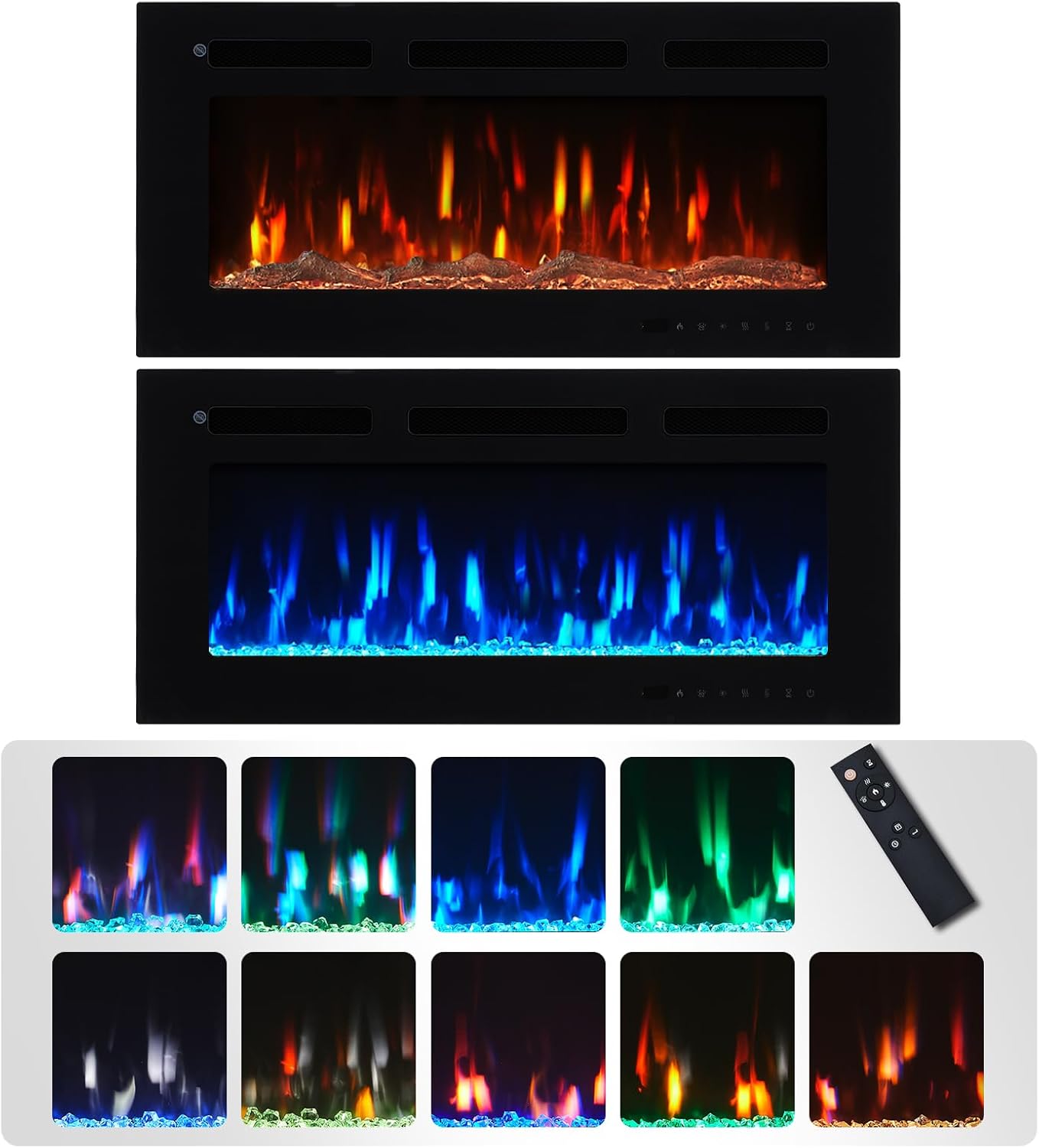 FlameKo Winslow 92cm/36" 3 in 1 Electric Fireplace, Freestanding, Wall Mounted, Recessed, 9 Colours Flame Effect, Touch Button, TV Media Wall，Heater 1000W-2000W, Remote Control