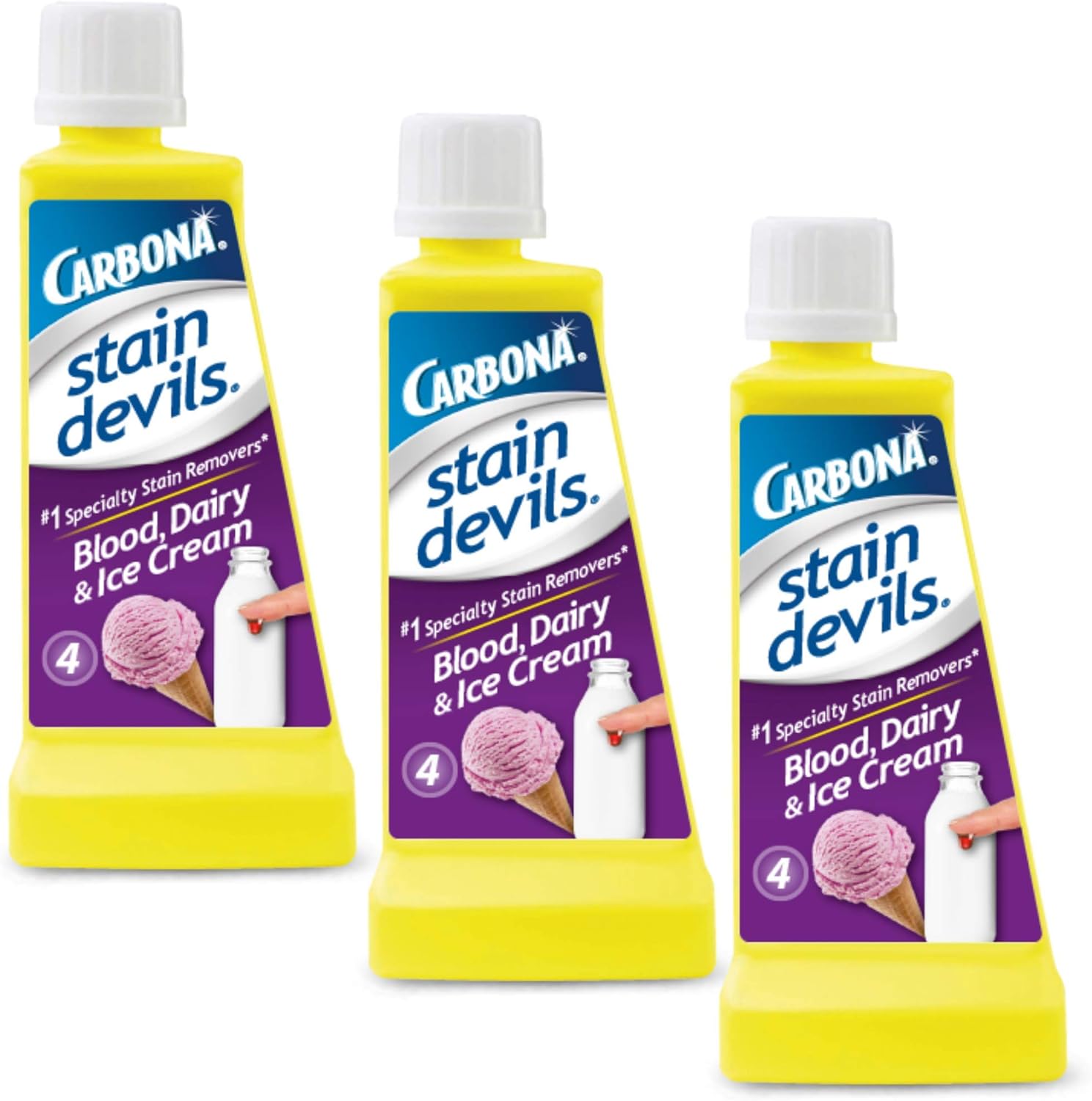 Carbona Stain Devils® #4 – Blood, Dairy & Ice Cream | Professional Strength Laundry Stain Remover | Multi-Fabric Cleaner | Safe On Skin & Washable Fabrics | 1.7 Fl Oz, 3 Pack