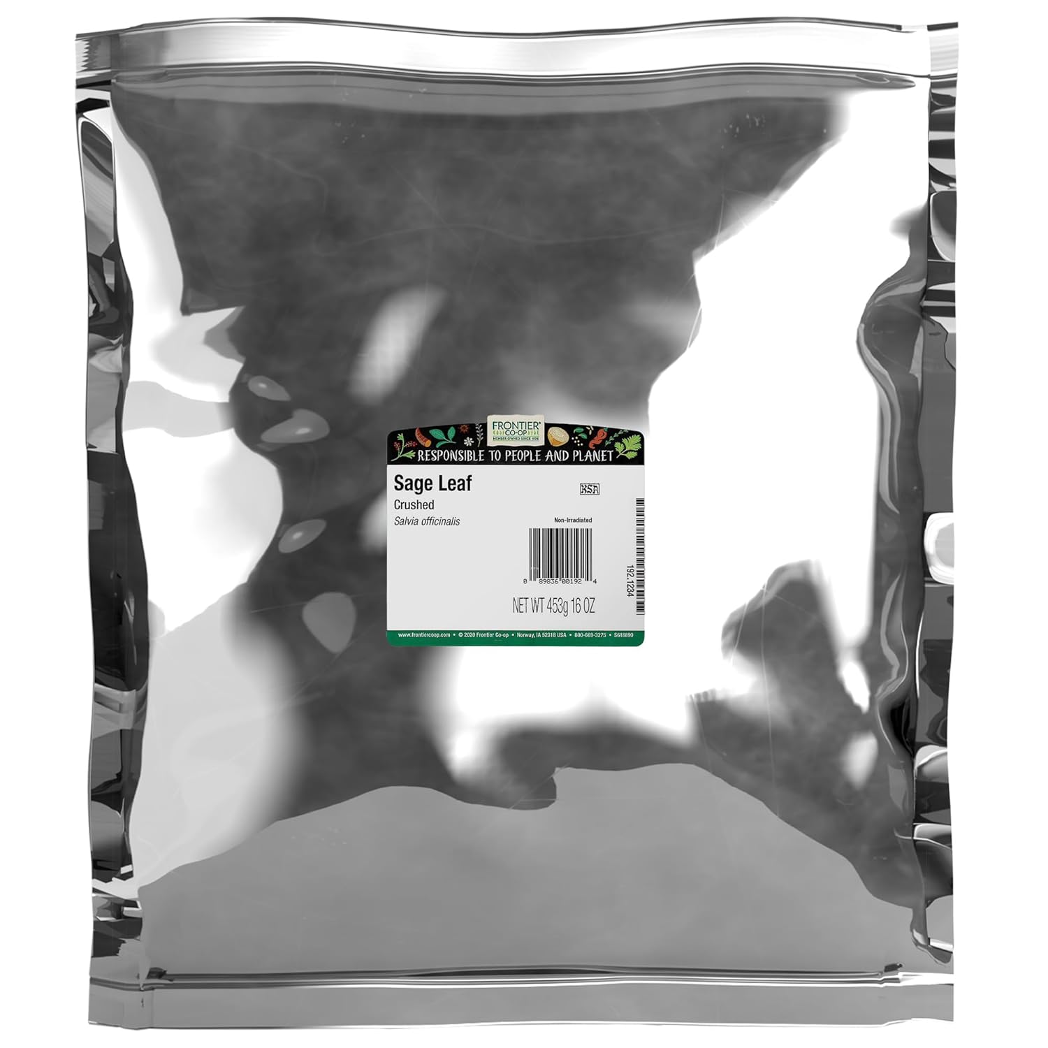 Frontier Co-op Sage Leaf, Crushed, Kosher | 1 lb. Bulk Bag | Salvia officinalis L.