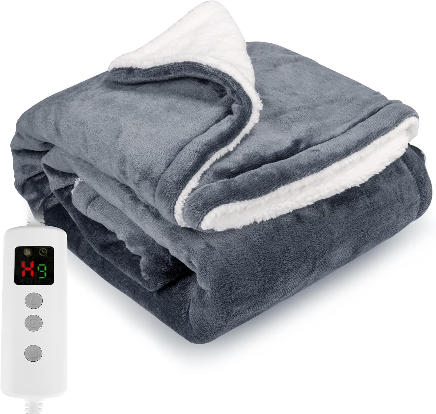 PROALLER Heated Blanket Electric Throw 160x130CM, 10 Levels &1-9H Timer Auto-Off, Machine Washable, Soft Flannel Sherpa Full Body Warming, Sofa Bed Office Use, Heating Blanket