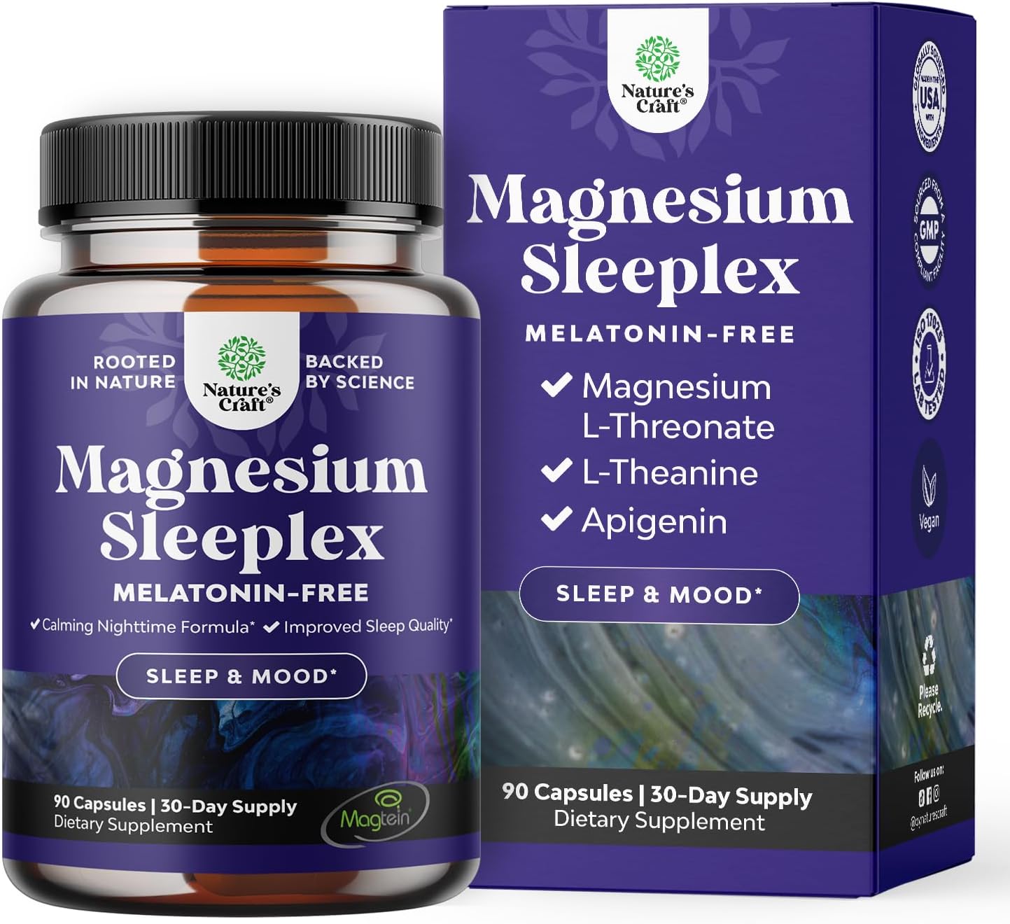 High Absorption Magnesium Sleep Supplement - Rest Support Magnesium Threonate Apigenin Theanine for Sleep and Rest for Women & Men - Mg Threonate Melatonin Free Sleeping Aid - 90 Capsules