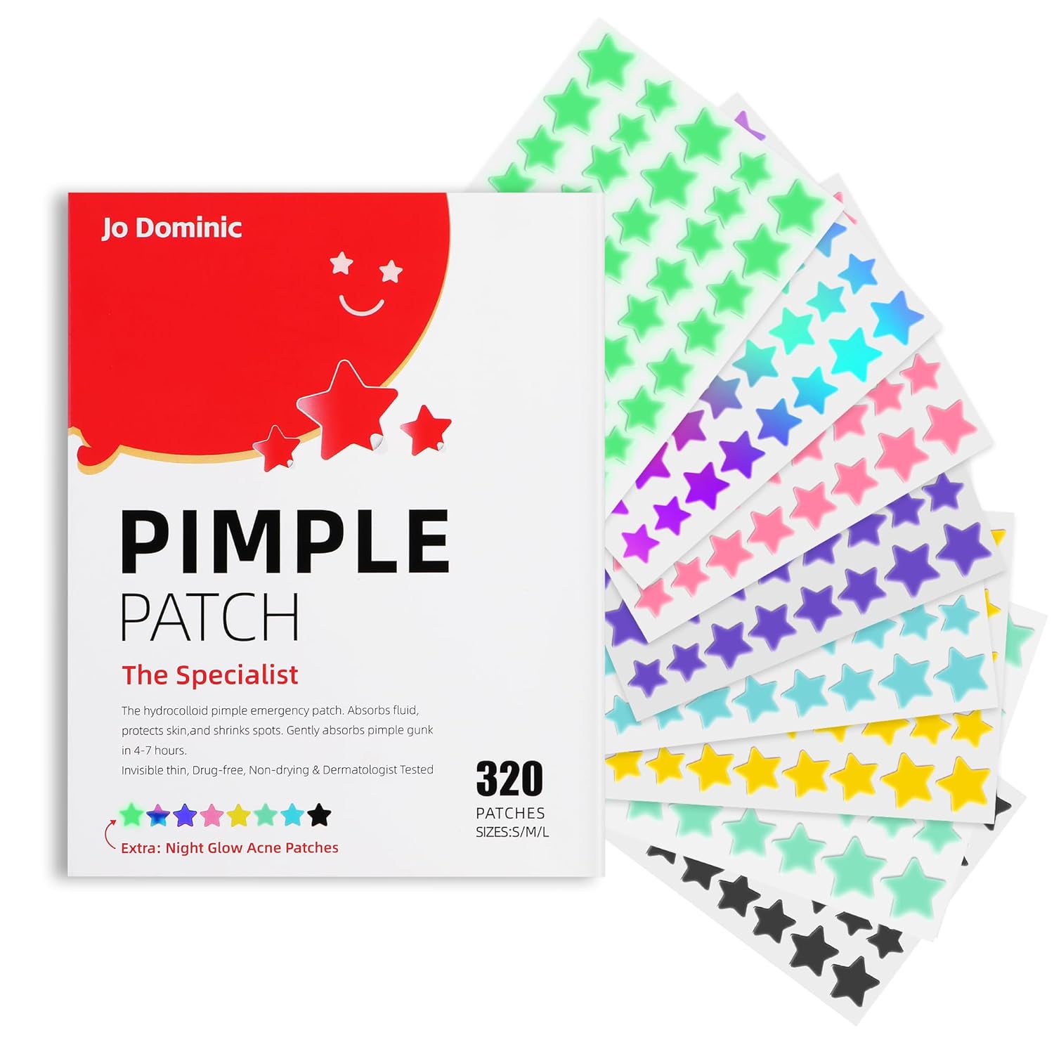 Pimple stars Patches for Face, 4 Size 320 Counts Acne Patches, Hydrocolloid Patches for Covering Zits and Blemishes, Spot Stickers with Salicylic Acid, Tea Tree Oil