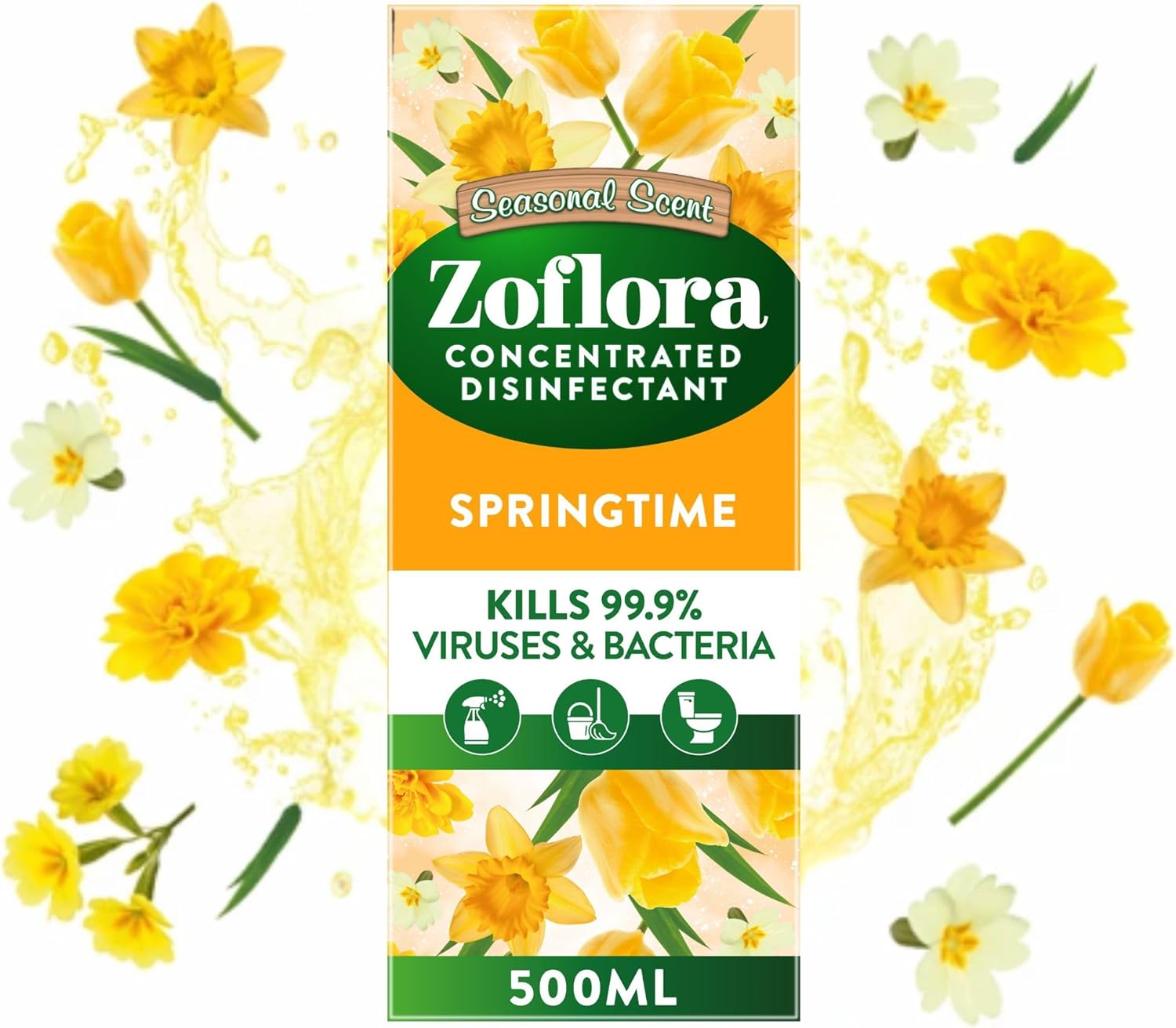 Zoflora Springtime Concentrated Multipurpose Disinfectant Liquid, 1 x 500 ml,Antibacterial & Multi-Surface Cleaner, Kills 99.9% of Bacteria & Viruses