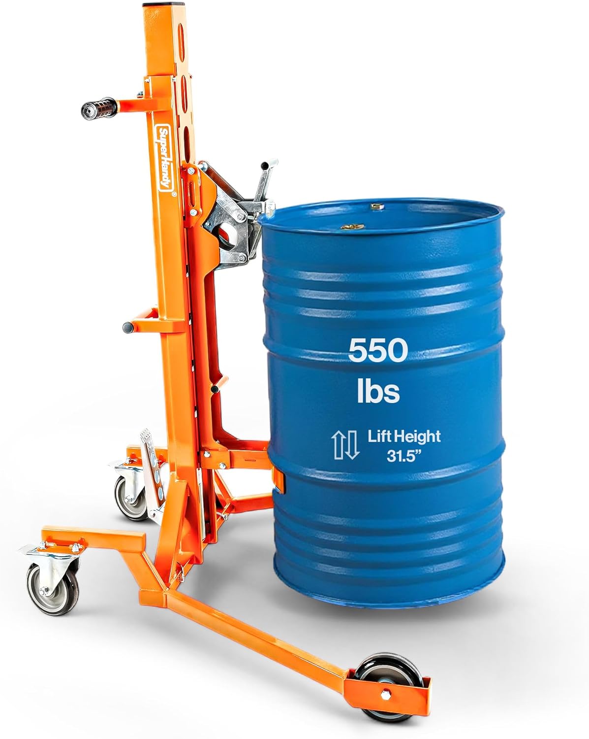 SuperHandy Hydraulic Drum Lift for 55-Gallon Drums – Heavy-Duty Barrel Lifter, 550 LB Capacity, Easy-to-Use Drum Handler with PU Wheels for Warehouse & Industrial Use