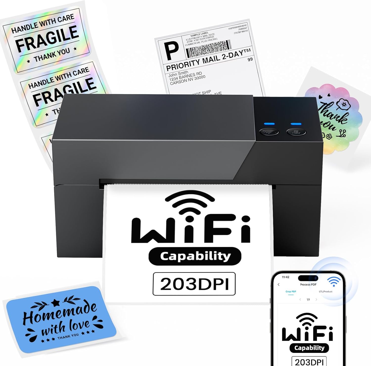 WiFi Shipping Label Printer 4x6 - Wireless Thermal Shipping Label Printer for Packages, Small Business, Office, Home, Compatible with Ebay, USPS, Shopify, Amazon