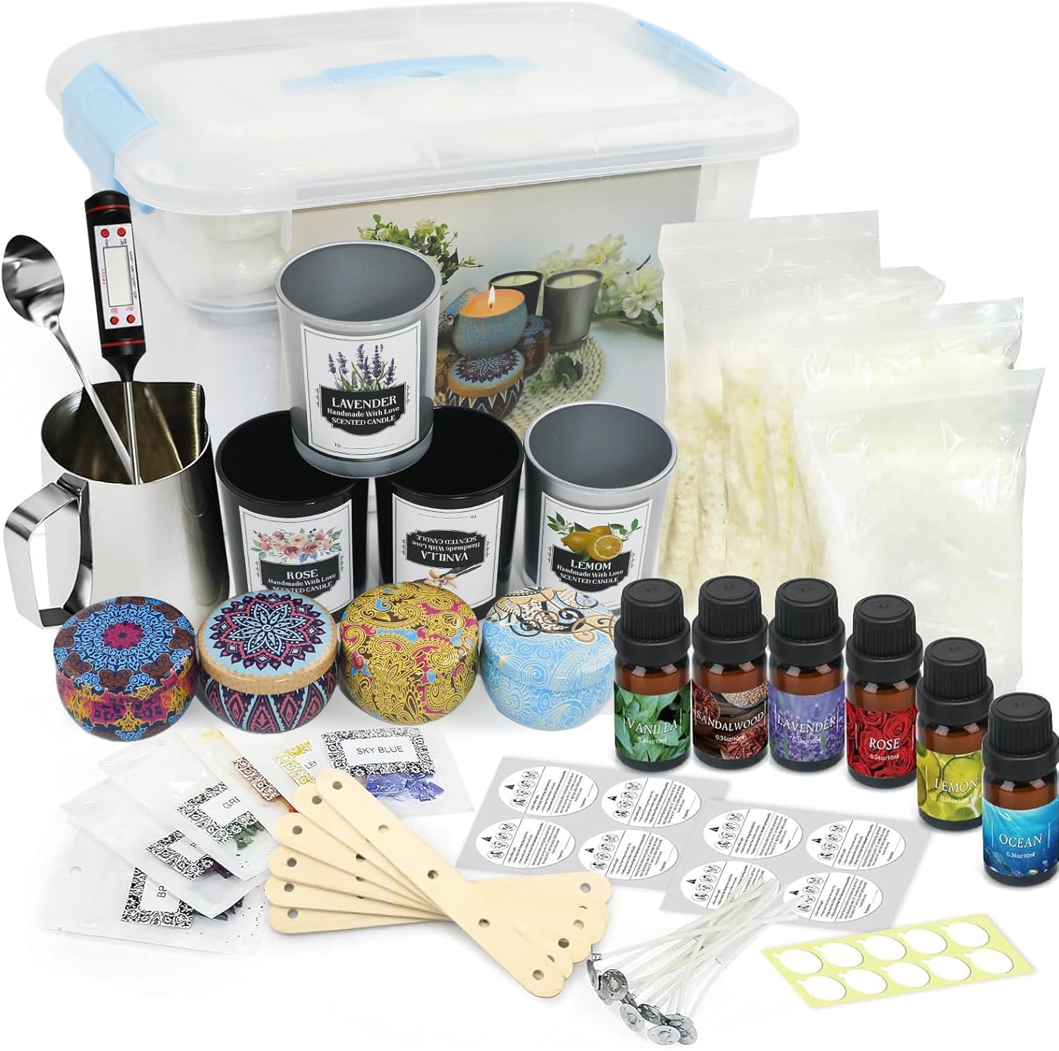 Candle Making Kit for Adults, 65 Pack Candle Making Supplies, Wax Melt Making Kit, Soy Wax Candle Candle Wicks, Wax Melter, Fragrance Oils, Candle Jars Dye Full DIY Candle Kit for Beginners