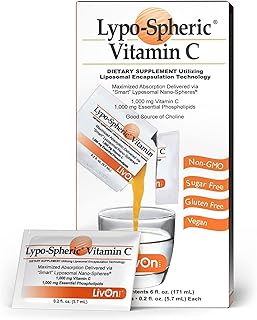 Lypo–Spheric Vitamin C – 1,000 mg Vitamin C & 1,000 mg Essential Phospholipids Per Packet – Liposome Encapsulated for Improved Absorption – 100% Non–GMO, 1 Carton, 0.2 Fl Oz (Pack of 30)