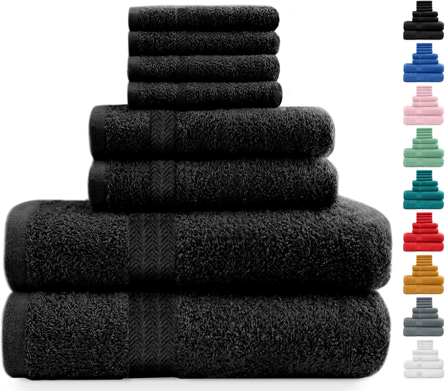 Midland Bedding 8 Piece Bale Towel Set, Cotton Towels Set - 4 Wash Cloths/Face Towels, 2 Bath Towels and 2 Hand Towels for Bathroom. 400 GSM Thread Count (Black)