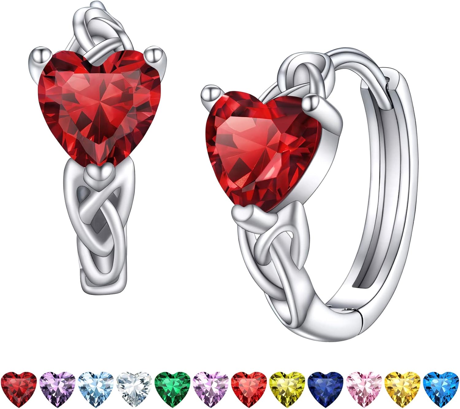 Bestyle Sterling Silver Celtic Earrings with Birthstone for Women, Hoop/Cross/Heart/Celtic Knot Celtic Birthstone Earrings for Women, Great Birthday Gift