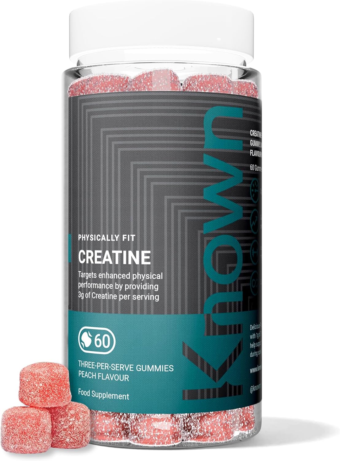 Known Creatine Gummies - 5600mg Creatine Monohydrate - Peach Flavour - 60 Gummies 12 Days Supply - Third-Party Tested