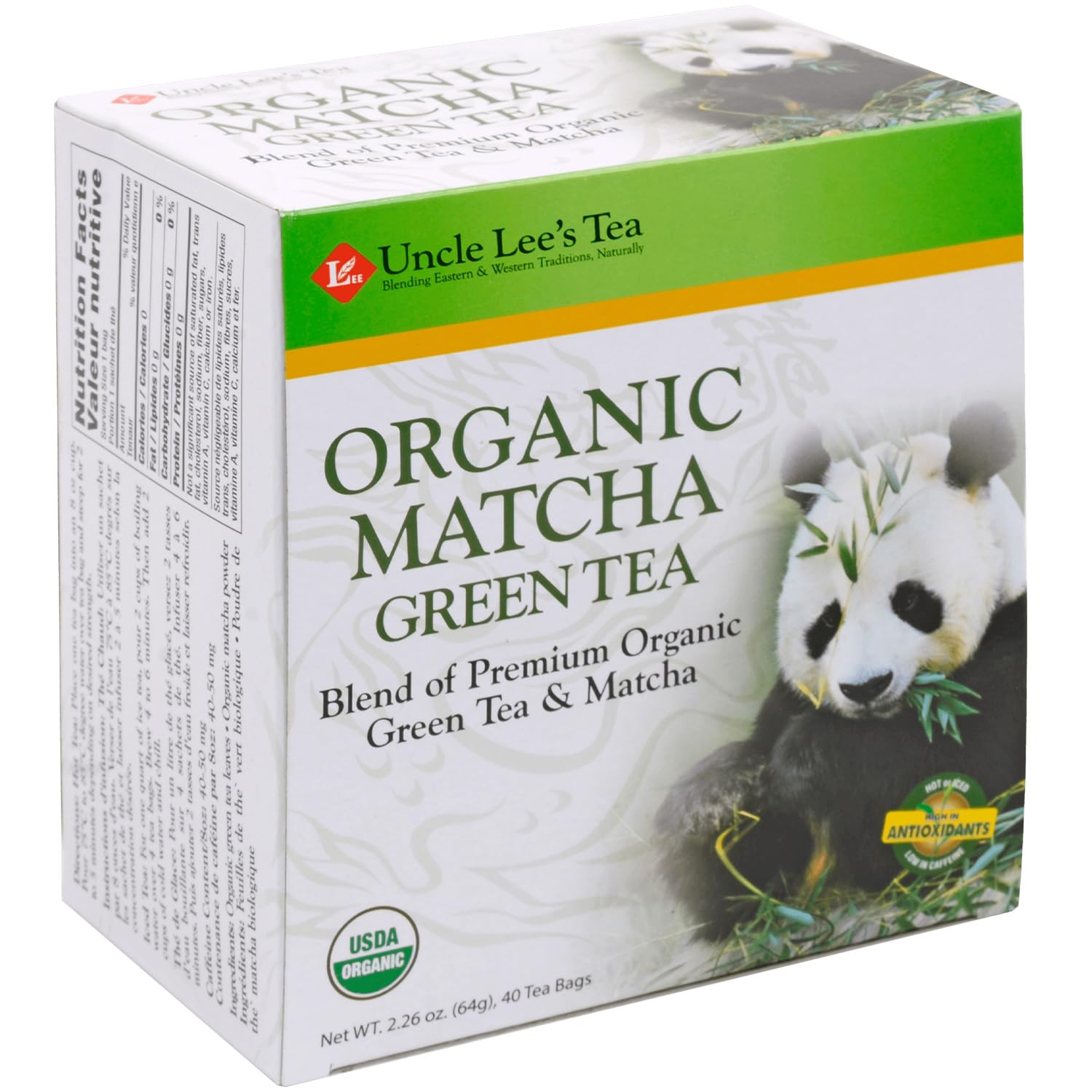 Uncle Lee's Organic Matcha Green Tea Bags, 40 Count – Antioxidant-Rich, Low Caffeine, Naturally Energizing Blend