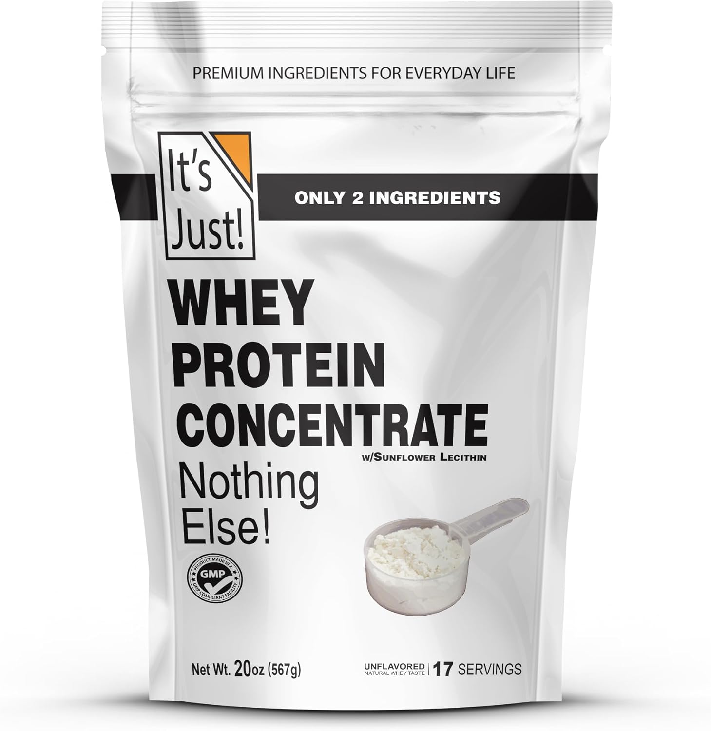 It's Just! - 100% Whey Protein Concentrate, Made in USA, RBST/rBGH Hormone Free, Premium WPC-80, No Added Flavors or Artificial Sweeteners (1.25 Pound, Unflavored)