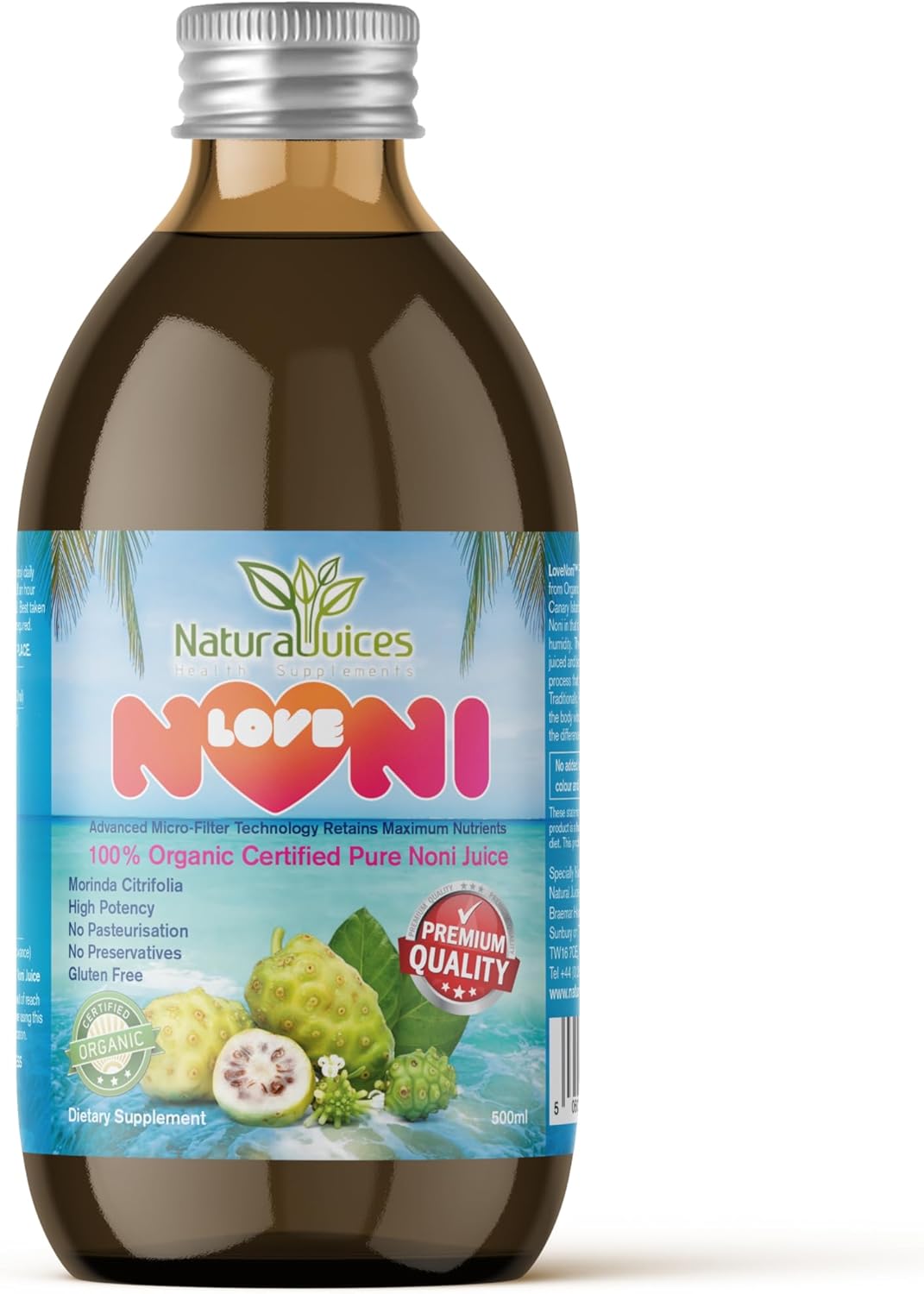 Natural Juices LoveNONI Pure Organic Certified Noni Juice 500ml (Single Bottle)
