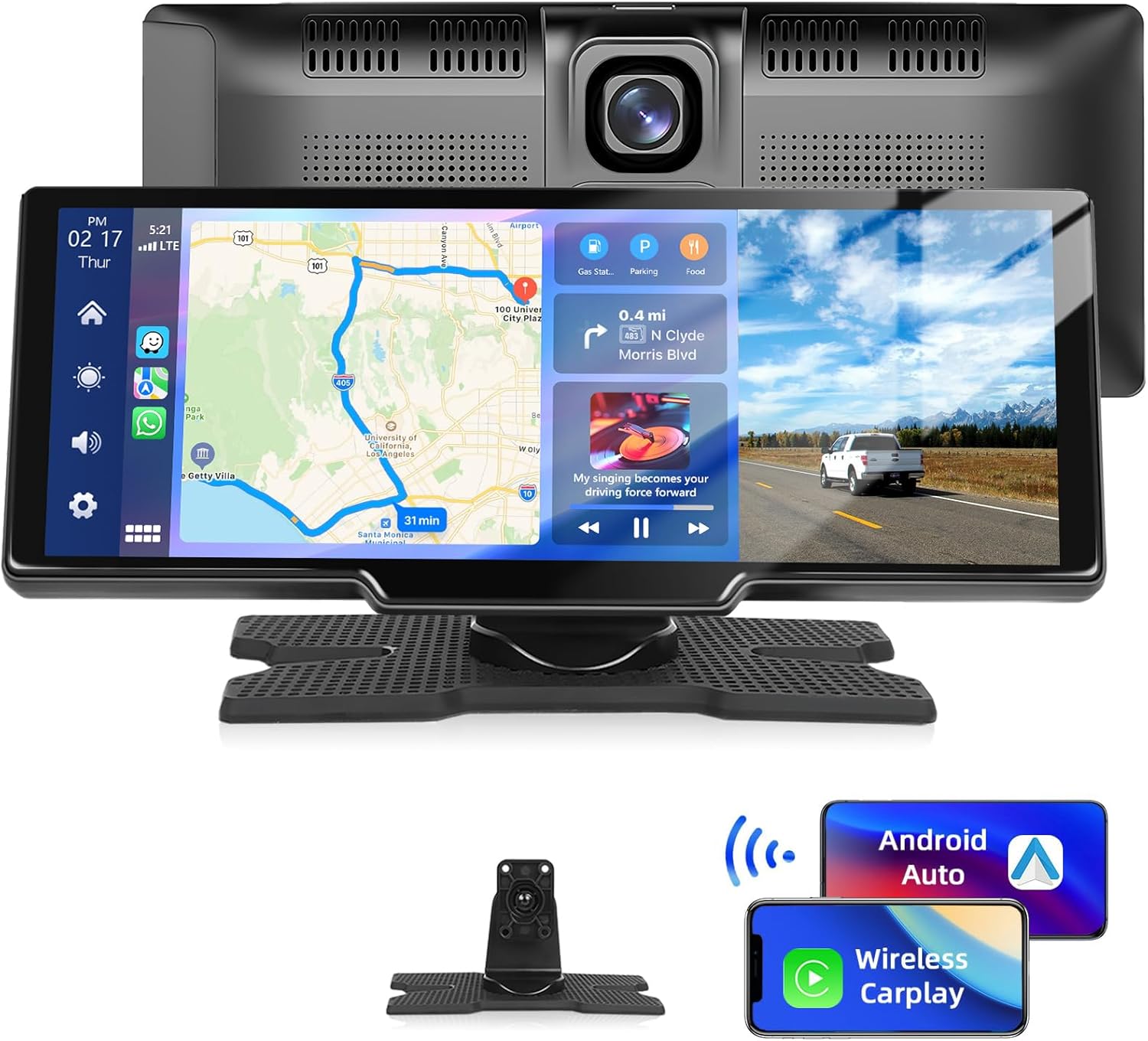 Podofo Wireless Apple Carplay & Android Auto Car Stereo with 4K Front Dash Cam,10.26" IPS Carplay Screen for Car,Portable CarPlay Car Stereo with Bluetooth 5.0/FM/Siri/G-oogle/Mirror Link/AUX