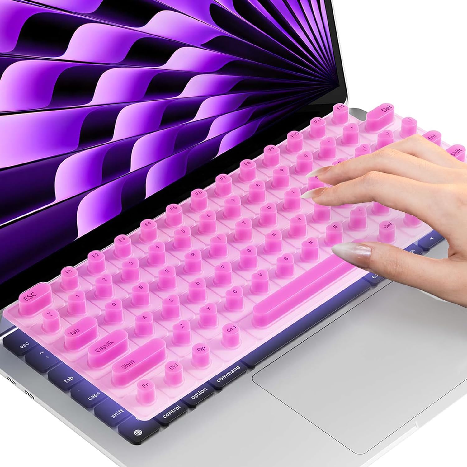 Keyboard Cover for Long Nails, Durable Silicone Raised Keyboard Protector for MacBook Pro 14"/16" M4/M3/M2/M1 Pro/Max (2021-2025) and MacBook Air 13"/15" M4/M3/M2 (2022-2025), Pink