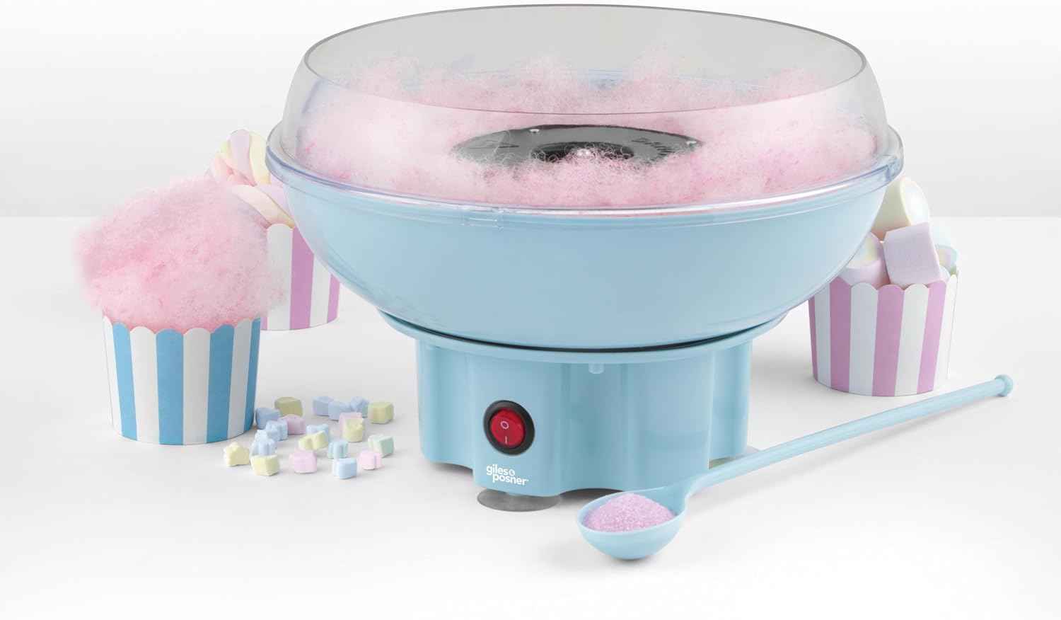 Giles & Posner EK2641GSBL Candy Floss Maker – Cotton Candy Sweet Machine, Retro Carnival Funfair Style Machine for Kids, Parties, Home, Fun Snacks Treat Maker, Portable, Includes Candy Sticks, Blue