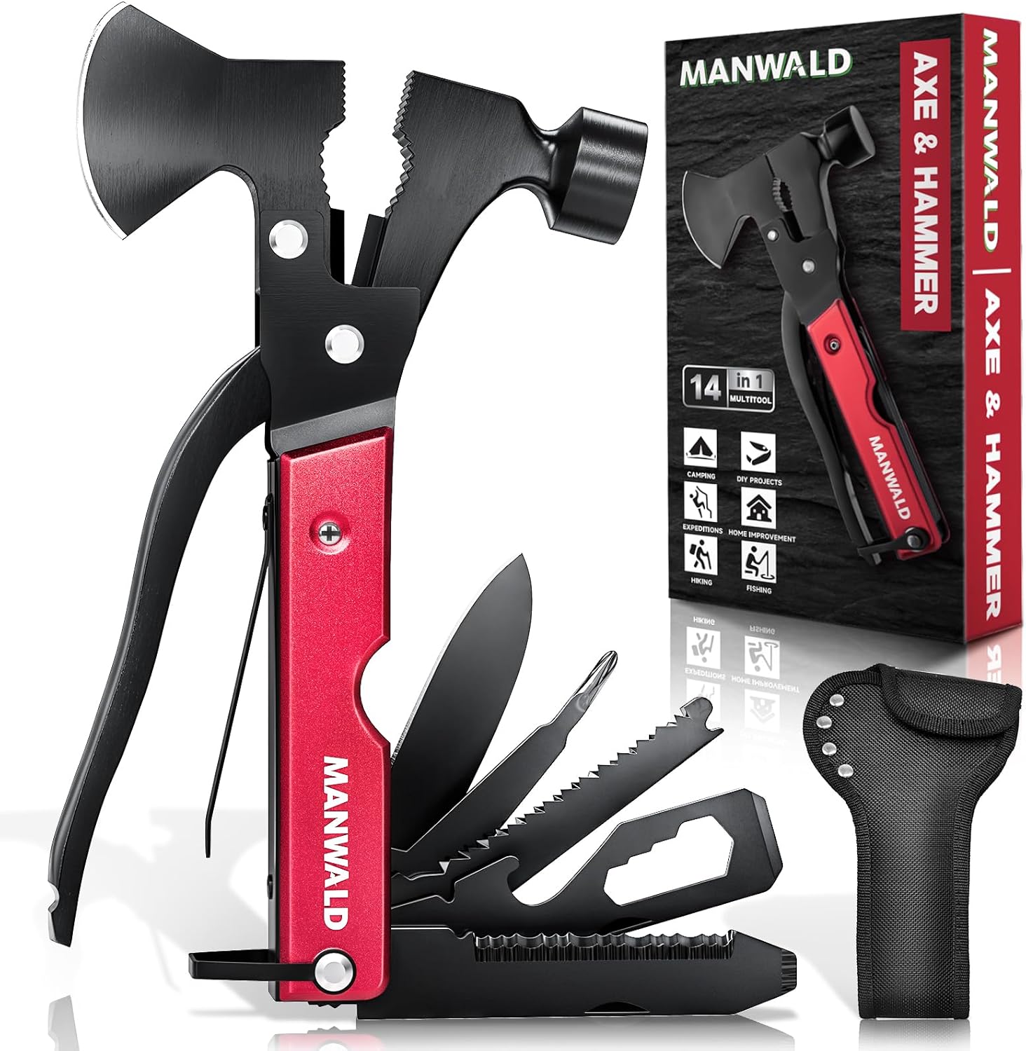 15 in 1 Multitool Axe Hatchet, Gifts for Men, Camping Accessories Survival Gear, Multi Tool for Camping Hiking Survival, Cool Gadgets Gifts for Men,Husband, Boyfriends
