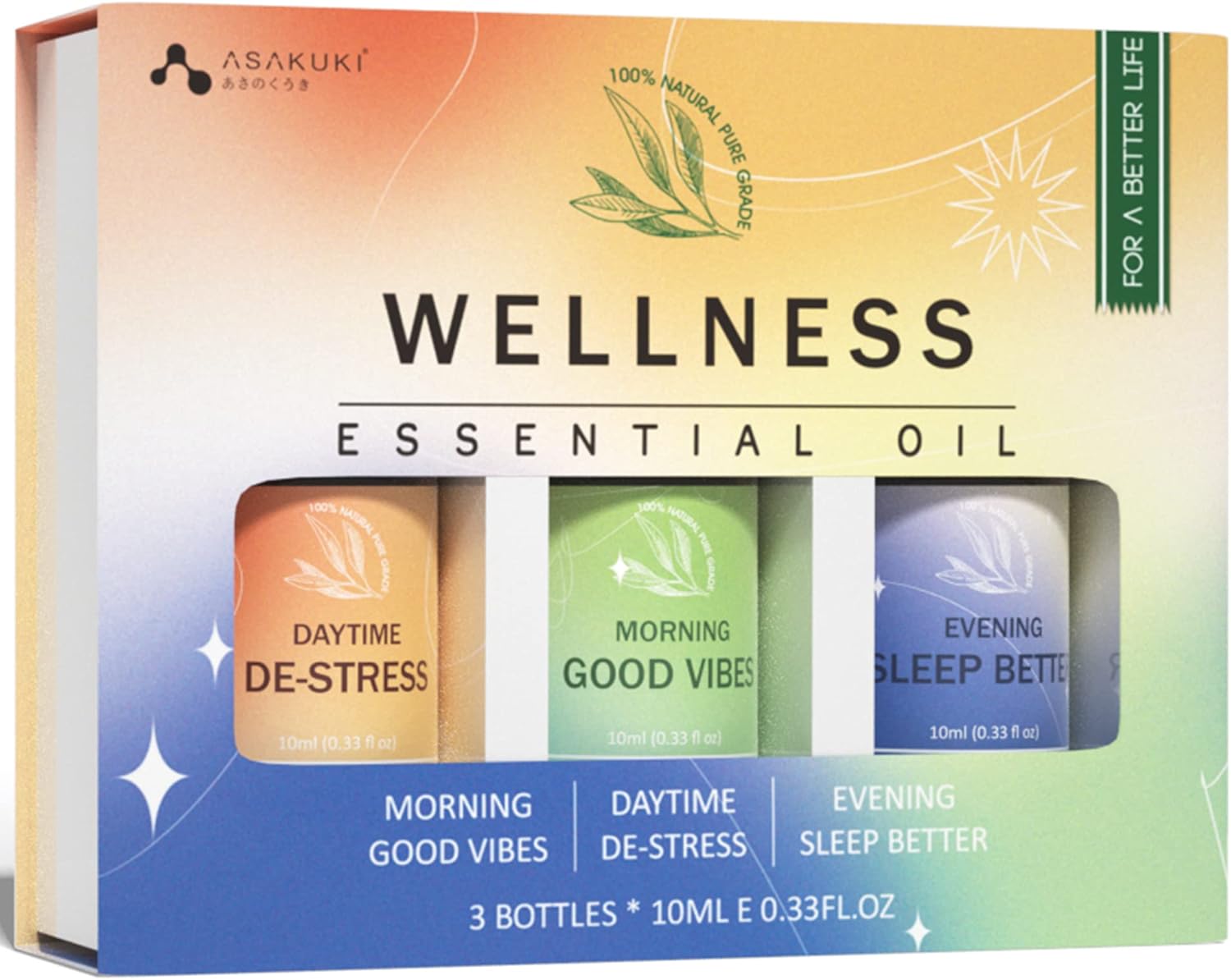 ASAKUKI Essential Oils Blends Gift Set, Calming Essential Oils for Diffusers for Home, Sleep, Wax Melts, Relaxing Aromatherapy Set- 3 * 10 mL