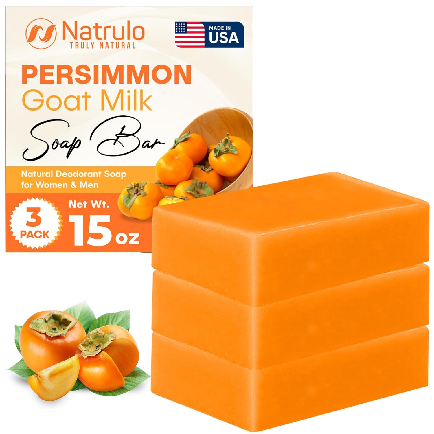 Persimmon Soap Bar for Body Odor Control – Purifying Deodorizing Body Wash with Goat Milk for Eliminating Body Odor – Great for Skin Brightening, Natural Deodorant Soap for Men & Women