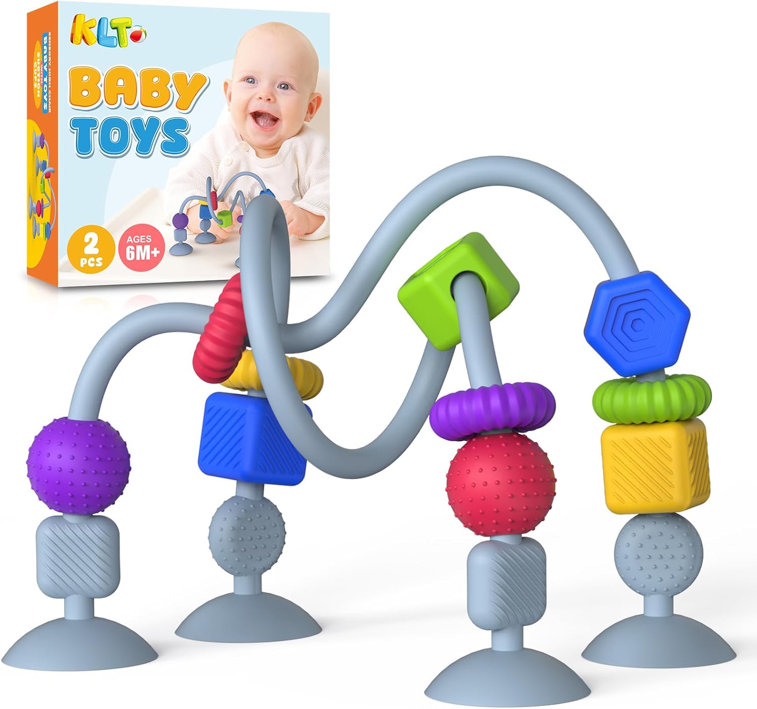 High Chair Sensory Toys for Baby: Textured Silicone Teething Toy for Toddler - Suction Toys for Montessori Education Infants 6–24+ Months