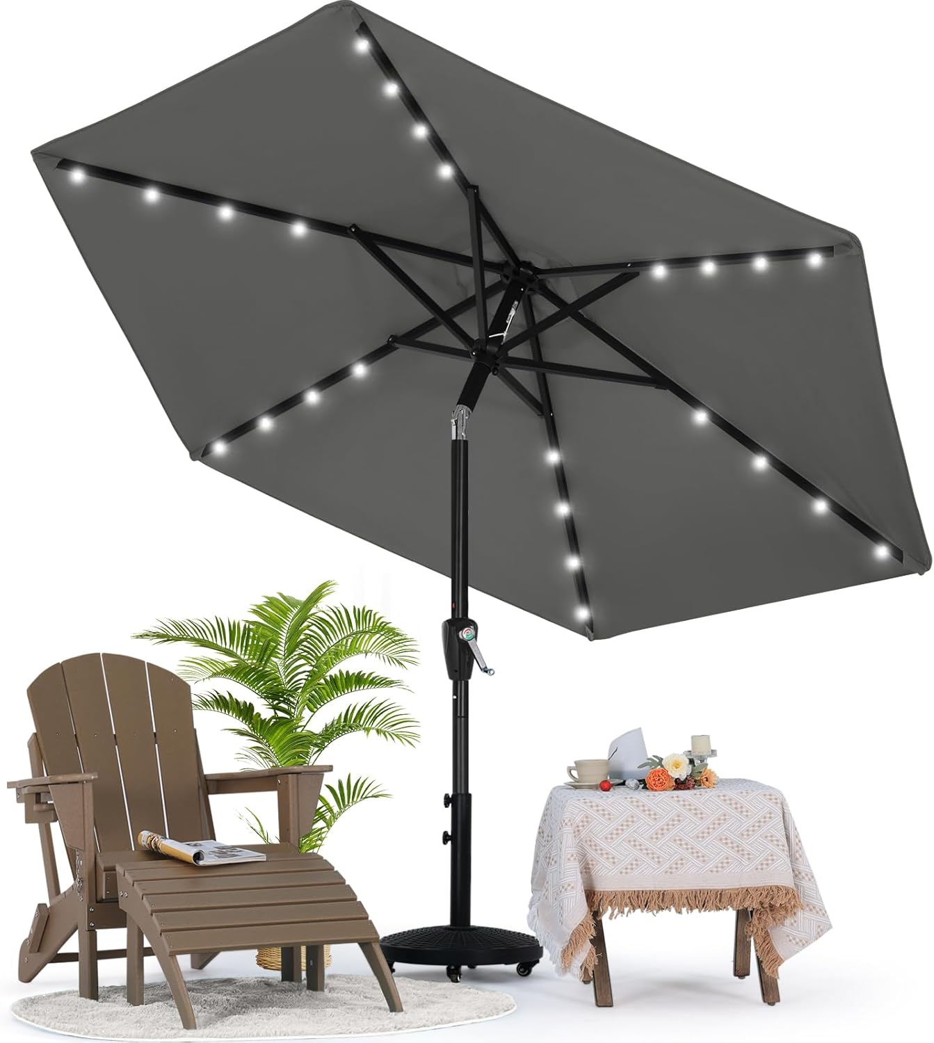 MASTERCANOPY Patio Umbrella with Solar LED Lights for Outdoor Market Table(2.3M,Dark Gray)