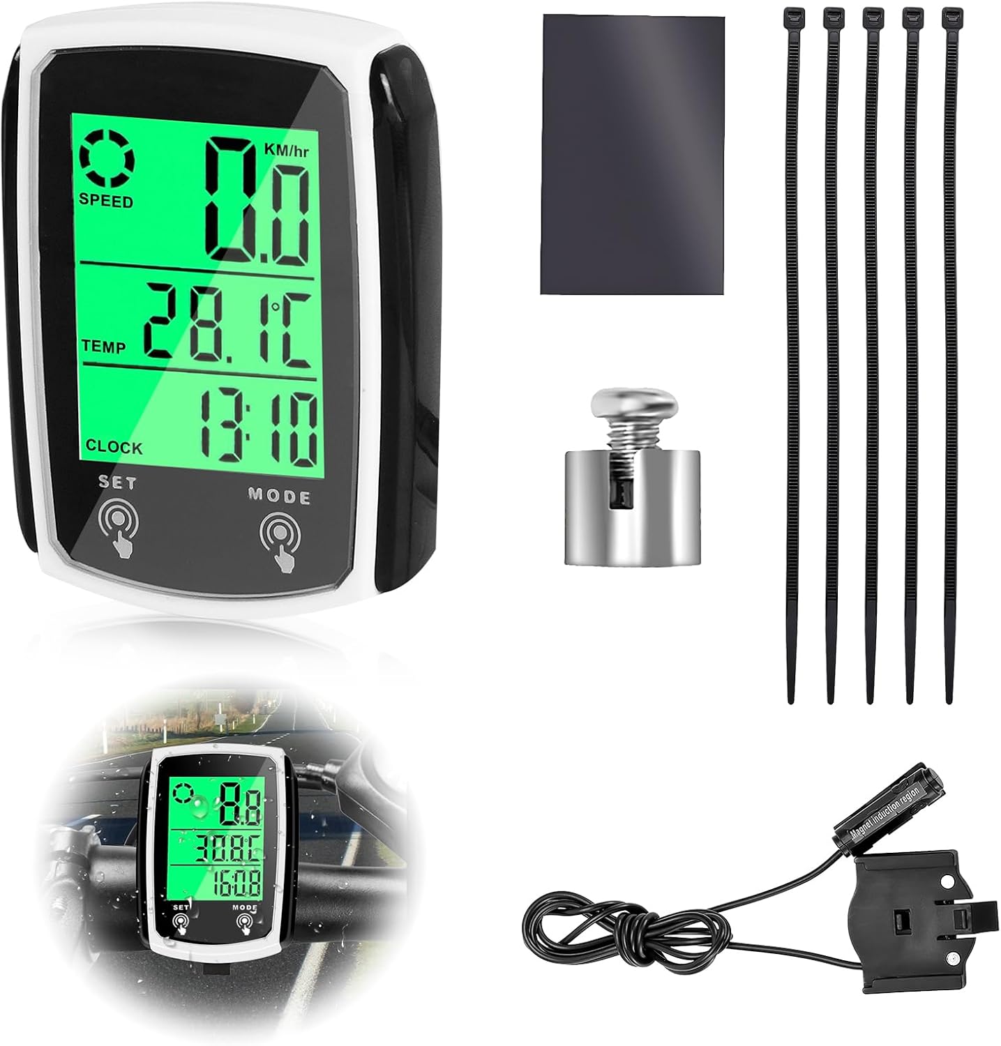 Bike Computer 19 Functions Universal IP54 Waterproof Bicycle Speedometer Odometer with LCD Backlit Display Touch Screen Automatic Start/Stop Wired Cycling Computer MTB Accessories for All Bikes