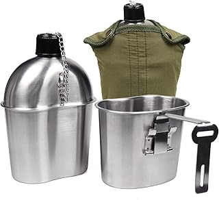 Goetland Stainless Steel WWII US Army Canteen Water Bottler Military Canteen Kit 1QT with 0.5QT Cup Nylon Pouch G.I.