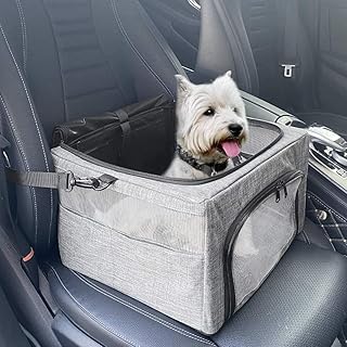 SlowTon Dog Booster Car Seat, Reinforce Metal Frame Safe Pet Car Seat with Seatbelt & Waterproof Pee Pad & Top Cover | Portable Collapsible Puppy Carrier Bag | for Small Medium Dogs Cats up to 15lbs