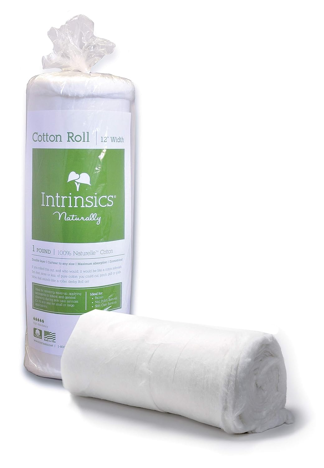 Intrinsics 100% Pure Cotton Roll – 12” Wide, 1 lb Organic Spun Cotton Coil, Esthetician Supplies for Perms, Skincare, Nails and Salon Use