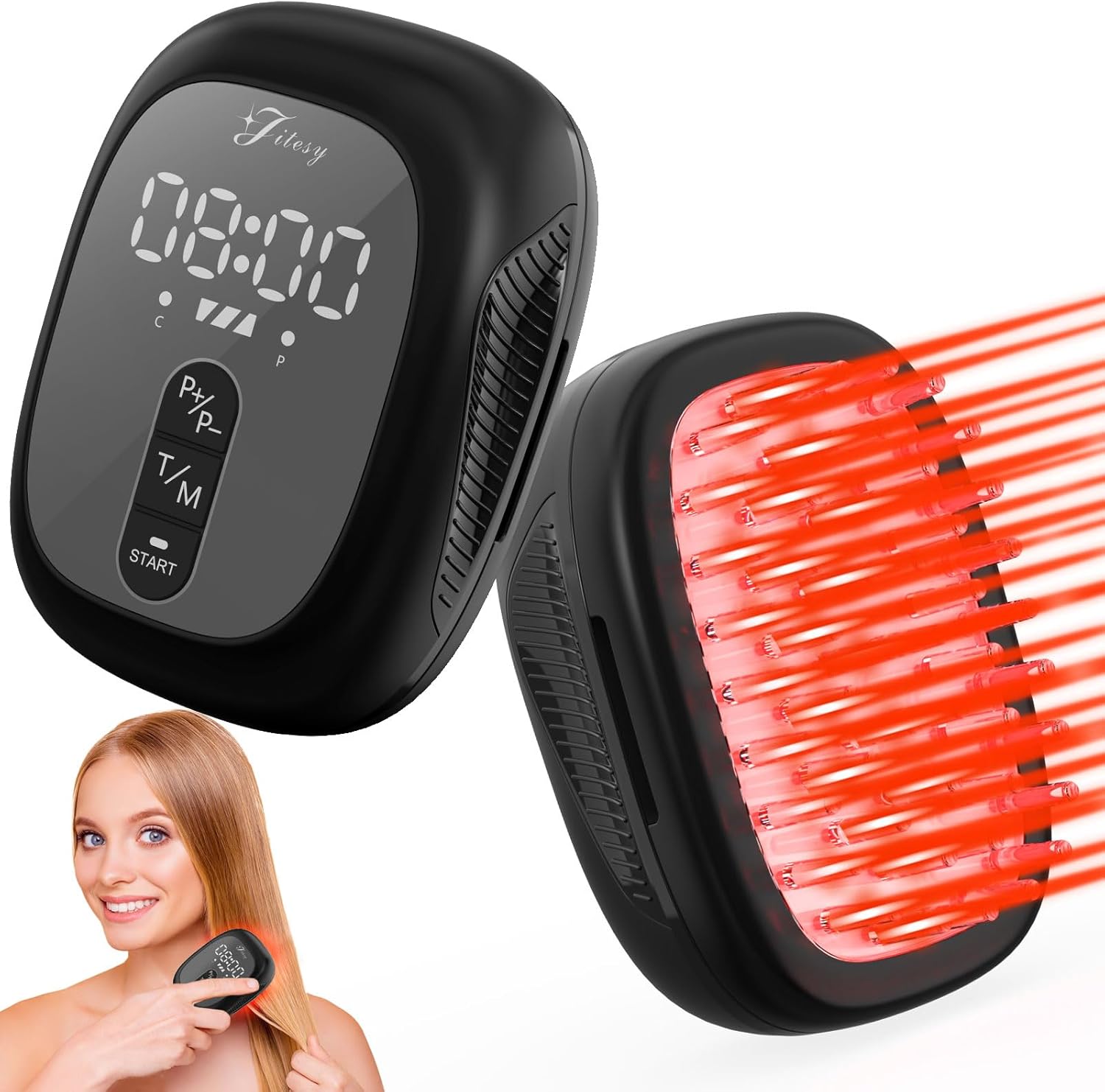 JITESY Laser Hair Growth Comb,Fda-Cleared Red Light Therapy Hair Loss Treatment For Men & Women,Hair Regrowth Comb For Anti Hair Loss,Androgenetic Alopecia,Hair Thickening & Strengthening(BLACK)