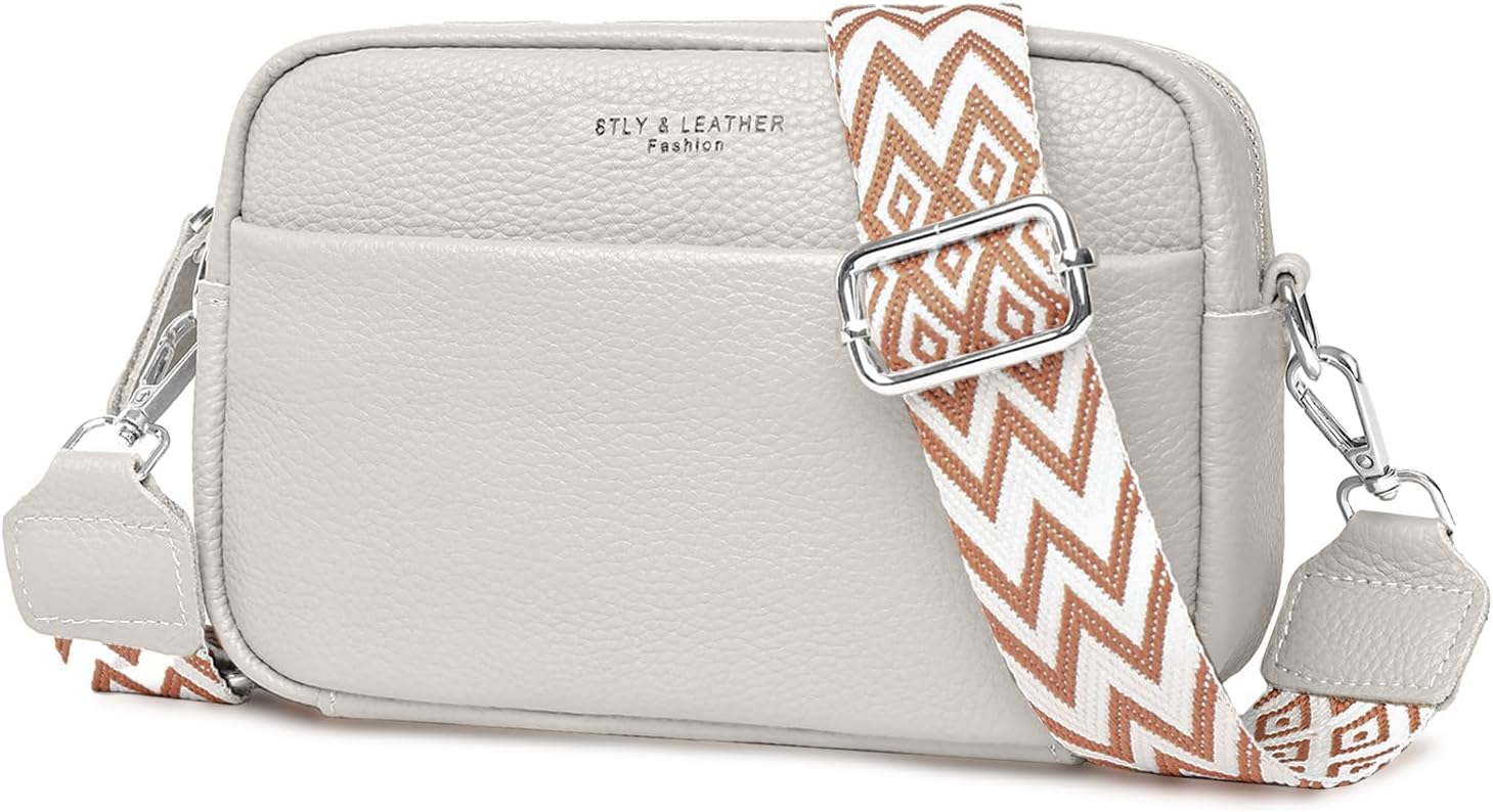 Wenrecu Crossbody Bag for Women, Genuine Leather Women's Cross body Camera Bags Handbag with Adjustable Wide Strap, Over Shoulder Bag for Ladies Girls Travel Shopping Work Daily Use