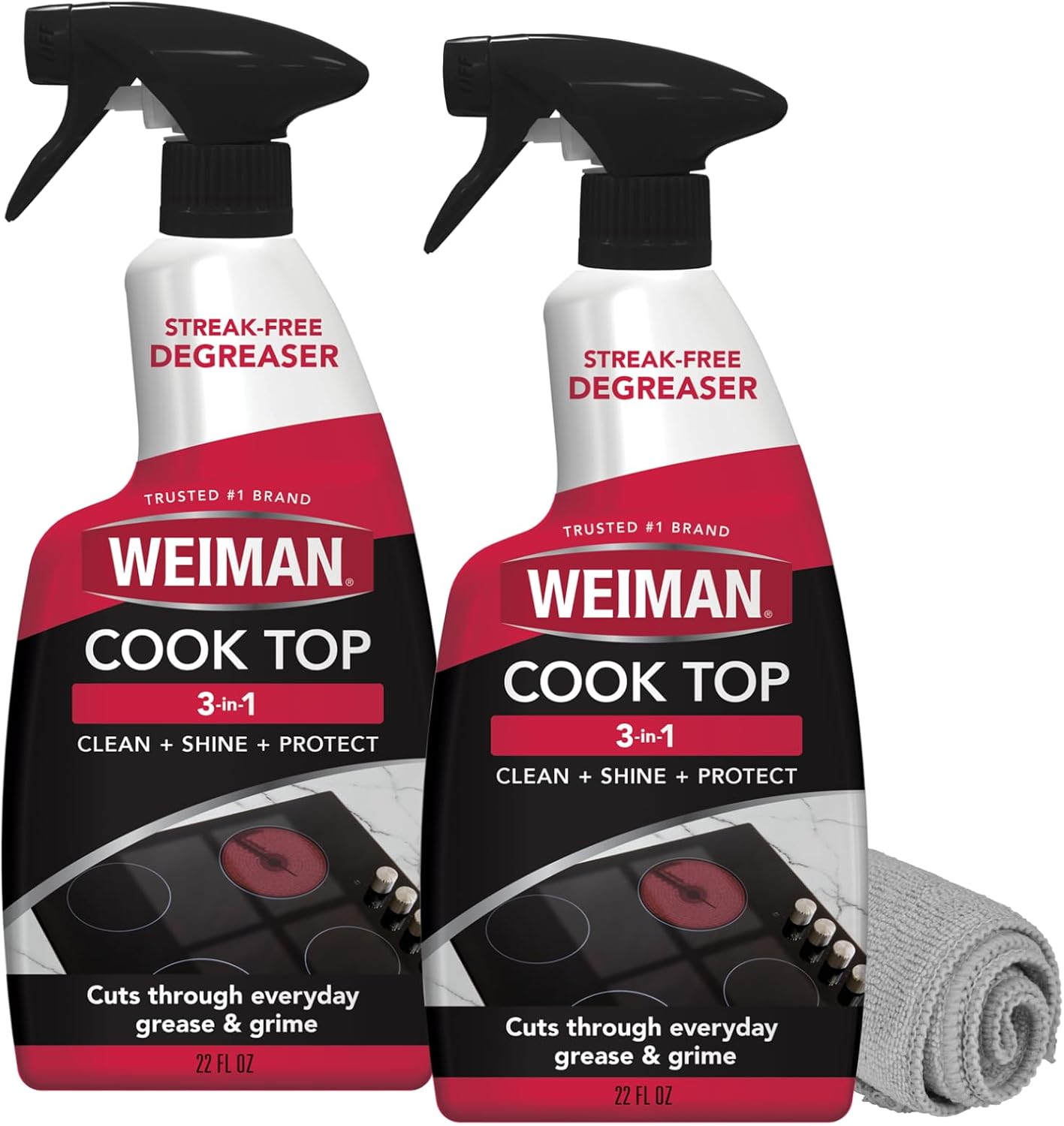Weiman Cooktop and Stovetop Daily Cleaner Spray, Streak-Free, Non-Abrasive - 2 Pack, 22 oz with Micro Fiber Buffing Towel Included