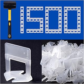 Tile Leveling System Clips Tiles Leveler Spacers Tile Clips 1/8 inch Tile Spacer 1500 Piece and 16 oz Rubber Mallet Hammer .Tile Tools Set for Professional Ceramic and Stone Installation