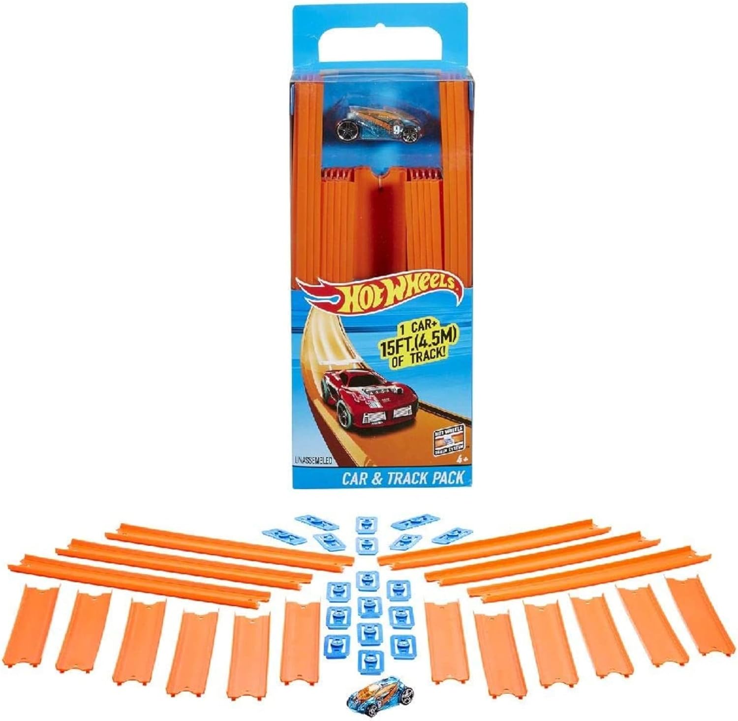 Hot Wheels Track Builder Straight track with Car, Track and track connectors, connect with other Hot Wheels toys, BHT77