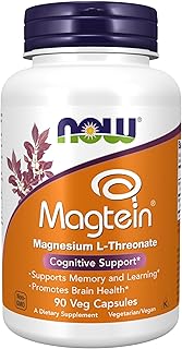 NOW Foods Supplements, Magtein™ with patented form of Magnesium (Mg), Cognitive Support*, 90 Veg Capsules