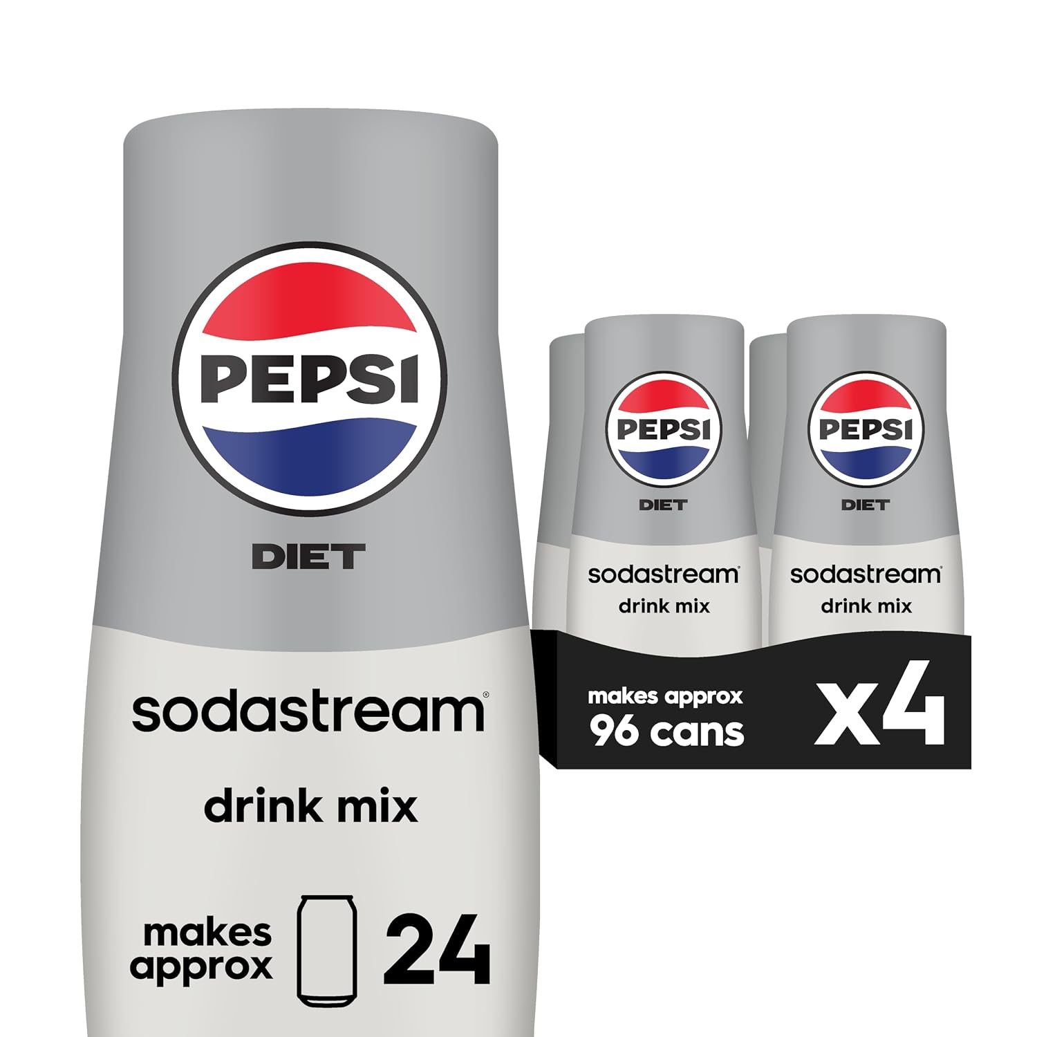 SodaStream - Diet Pepsi Beverage Mix Diet Flavor for SodaStream Turns 9.5 Gallons of Sparkling Water into Diet Pepsi Light, Crisp and Refreshing with Zero Calories 14.9 Fl Oz, Pack of 4