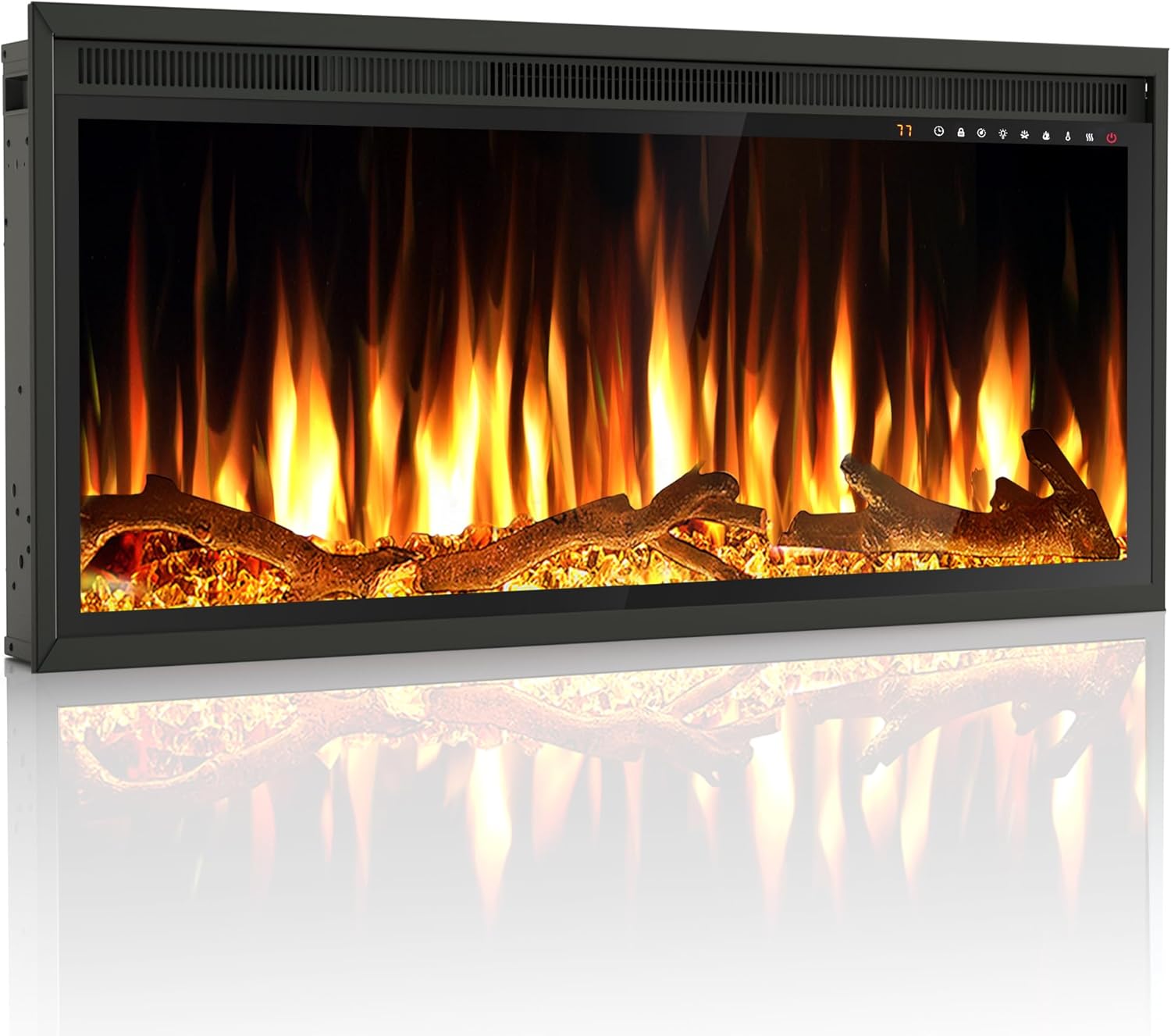 36 Inch Electric Fireplace Heater, Recessed in-Wall and Wall-Mounted Linear Heater Fireplace,13 Adjustable Flame Color and 5 Brightness,Touch Screen & Remote Control,1500/750W, Black